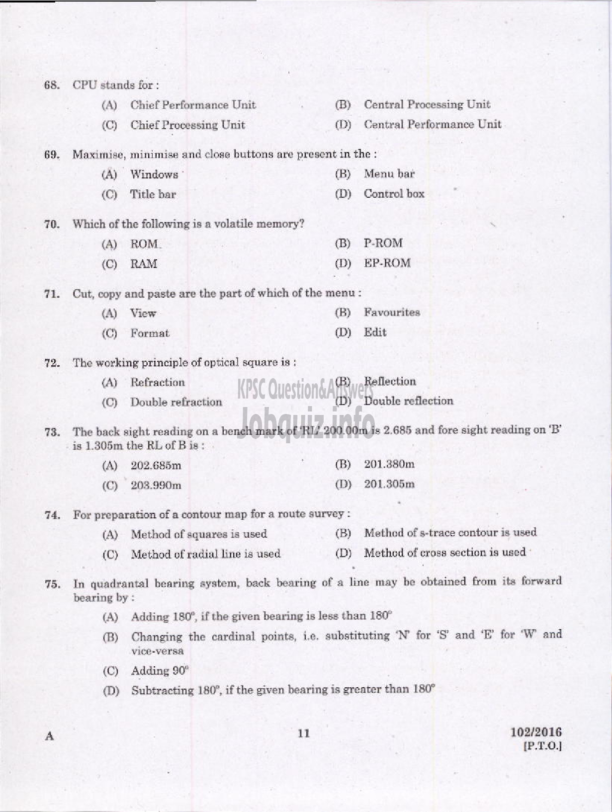 Kerala PSC Question Paper - SURVEYOR GR II SURVEY AND LAND RECORDS-9