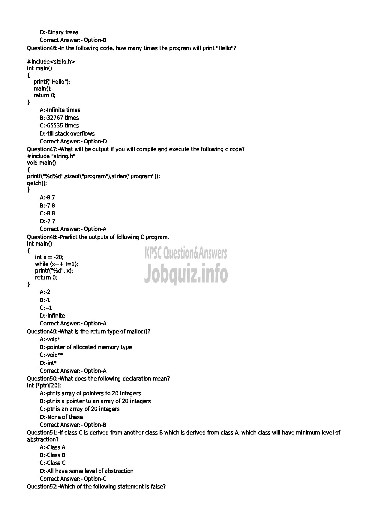 Kerala PSC Question Paper - SYSTEM ANALYST / PROGRAMMER KPSC MEDIUM : ENGLISH -6