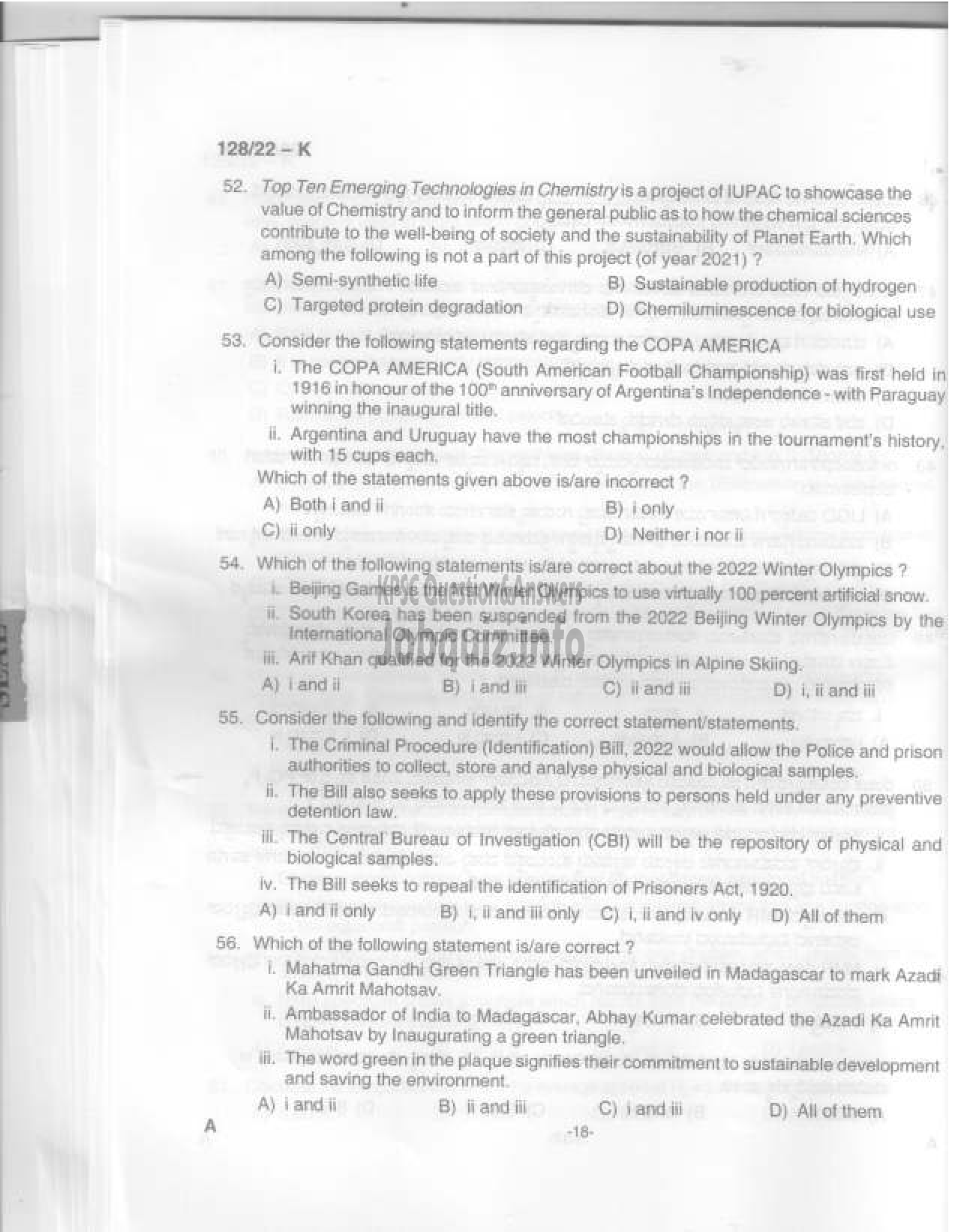 Kerala PSC Question Paper - Sales Assistant, Special Branch Assistant  SBCID, Assistant & Assistant/Auditor  ( Degree Level Main Examination )-19