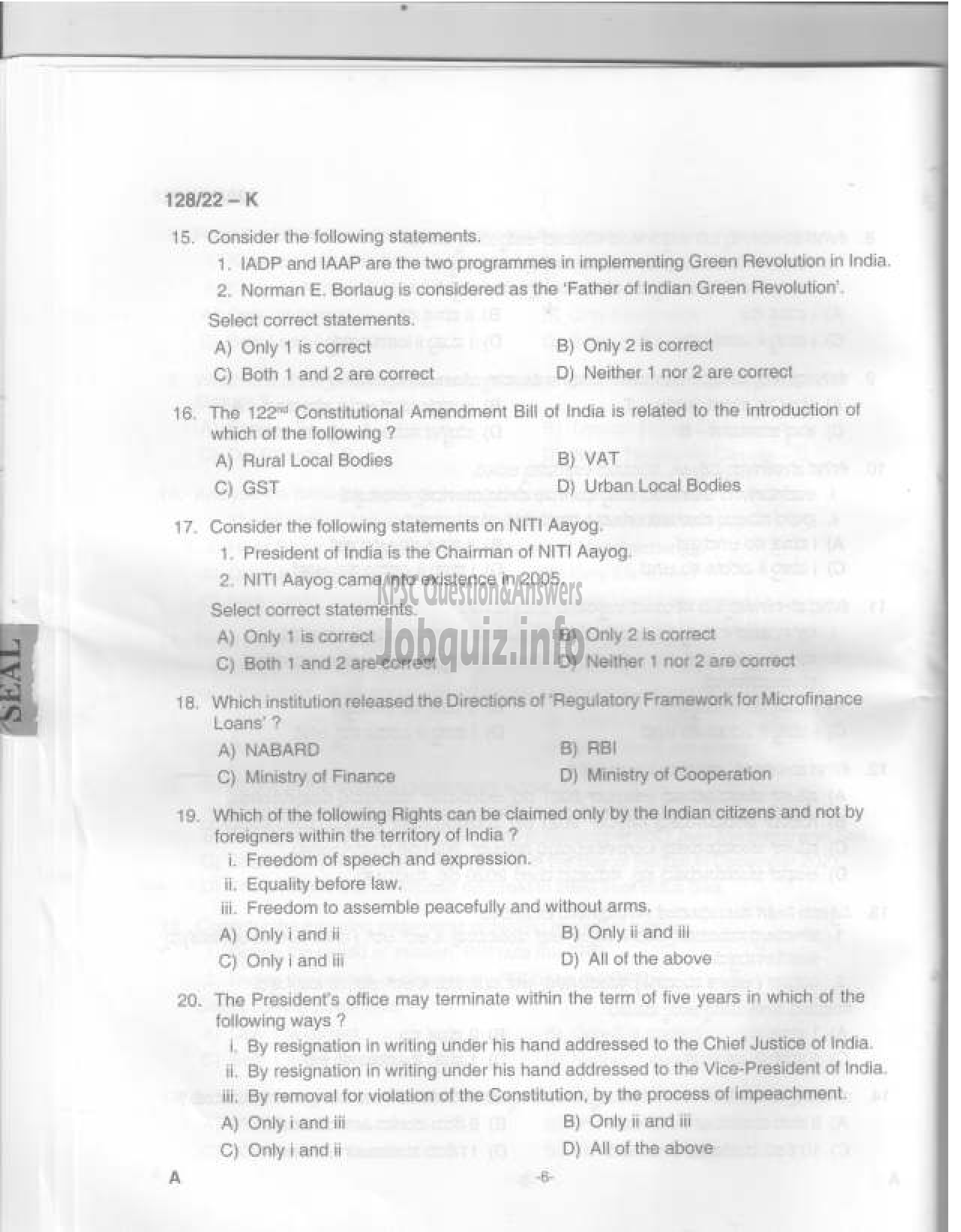 Kerala PSC Question Paper - Sales Assistant, Special Branch Assistant  SBCID, Assistant & Assistant/Auditor  ( Degree Level Main Examination )-7