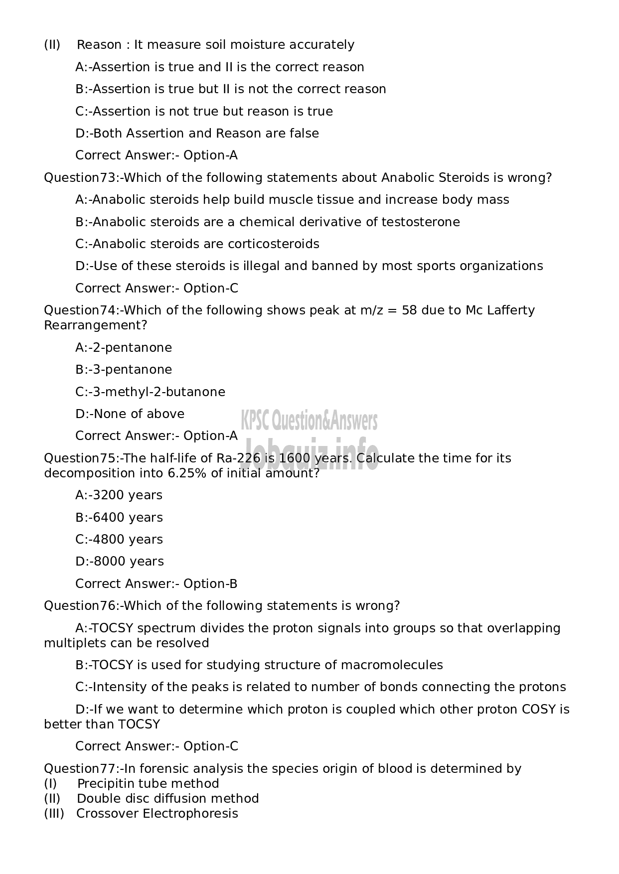 Kerala PSC Question Paper - Scientific Assistant-15