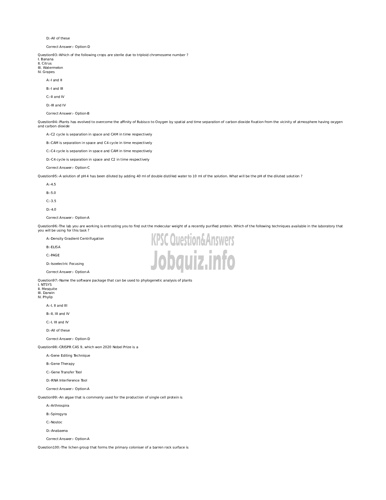 Kerala PSC Question Paper - Scientific Assistant (Biology) NCA- SC) - Kerala Police Service Forensic Science Laboratory  -13
