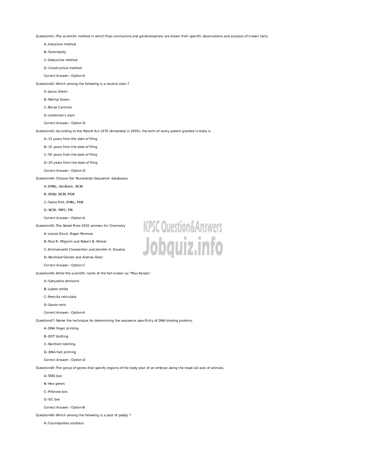 Kerala PSC Question Paper - Scientific Assistant (Biology) NCA- SC) - Kerala Police Service Forensic Science Laboratory  -6