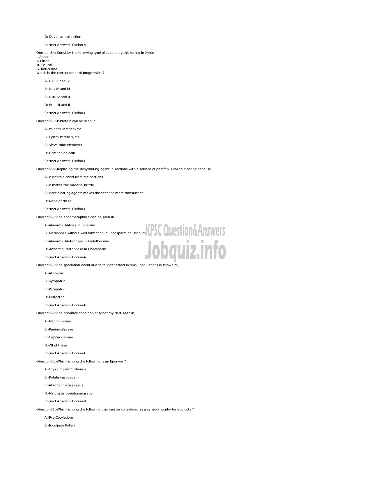 Kerala PSC Question Paper - Scientific Assistant (Biology) NCA- SC) - Kerala Police Service Forensic Science Laboratory  -9