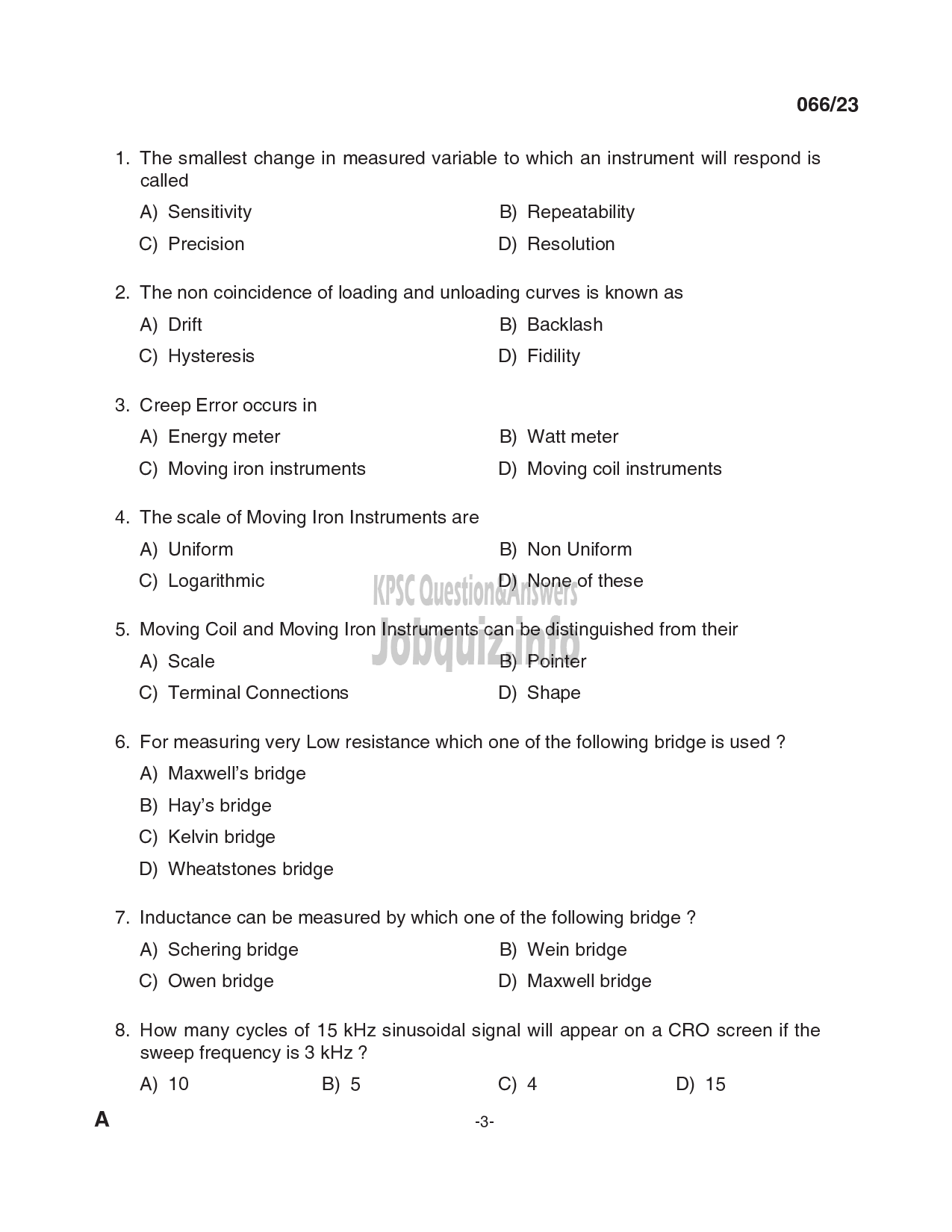 Kerala PSC Question Paper - Senior Inspector (SR from SC/ST), Inspector of Legal Metrology-3
