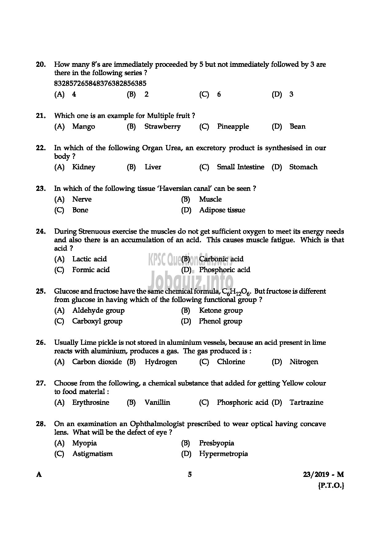 Kerala PSC Question Paper - Senior Supdt/Accounts Officer Kerala State Insurance Sr.Supdt (Sr from ST only) Dairy Development-5