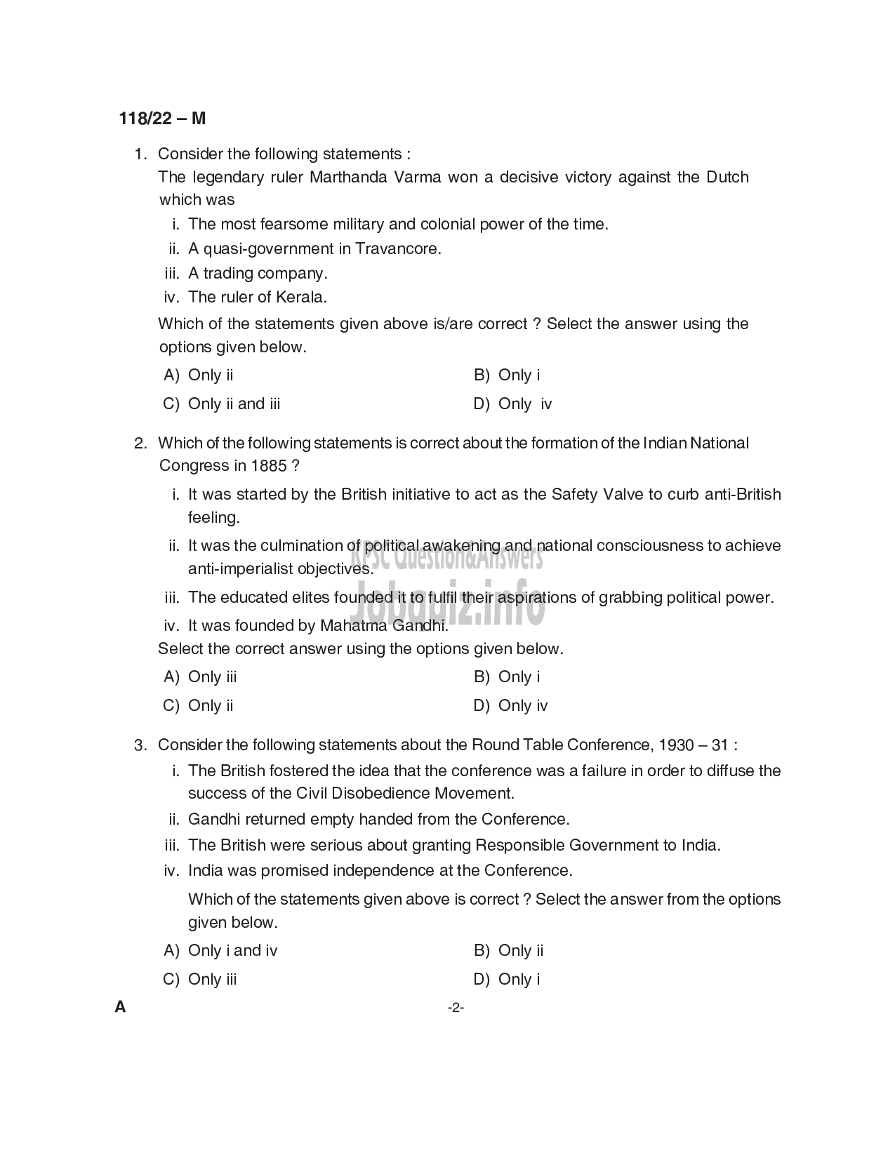 Kerala PSC Question Paper - Senior Superintendent/ Assistant Treasury Officer/ Sub Treasury Officer & Section Officer - Degree Level Main Examination-2