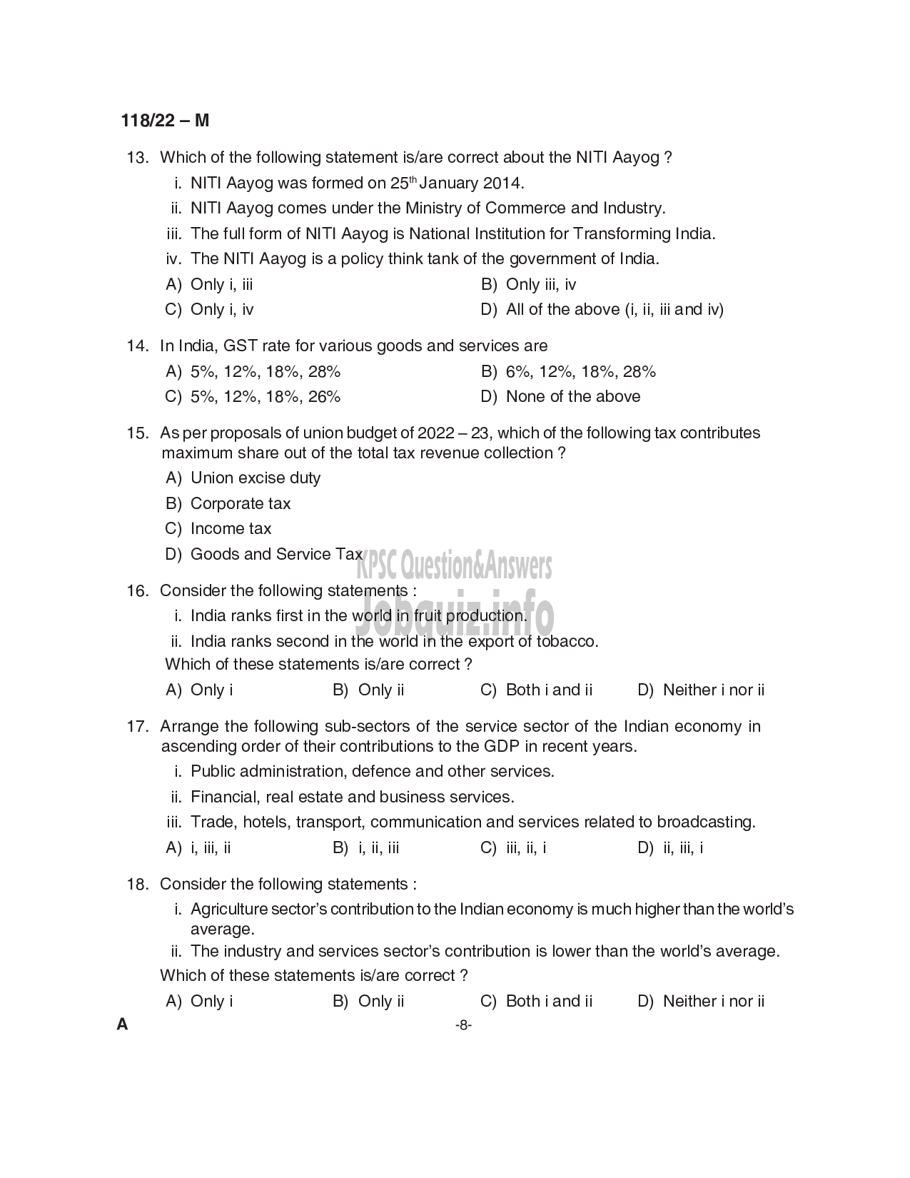 Kerala PSC Question Paper - Senior Superintendent/ Assistant Treasury Officer/ Sub Treasury Officer & Section Officer - Degree Level Main Examination-8