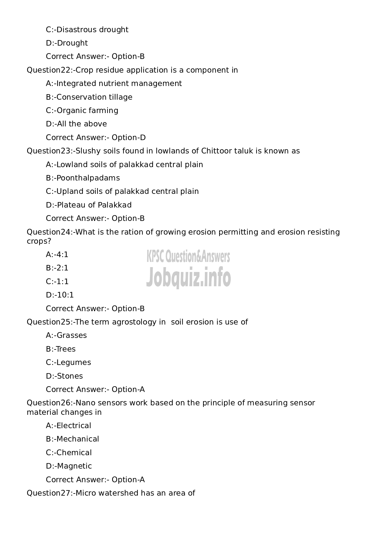 Kerala PSC Question Paper - Soil Survey Officer/ Research Assistant/ Cartographer/ Technical Assistant (NCA- SC)-5