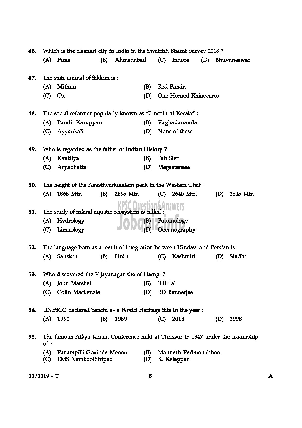 Kerala PSC Question Paper - Sr.Supdt/Accounts Officer Kerala State Insurance Sr.Supdt (SR from ST only Dairy Development-7