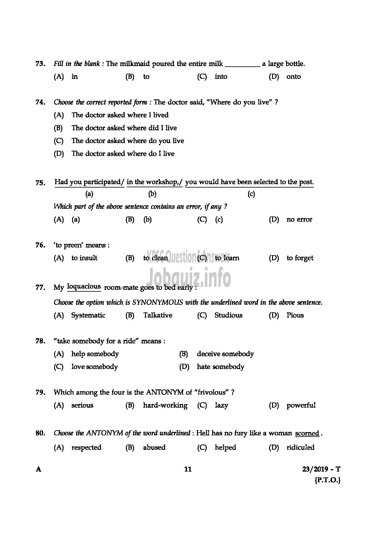 Kerala PSC Question Paper - Sr.Supdt/Accounts Officer Kerala State Insurance Sr.Supdt (SR from ST only Dairy Development-10