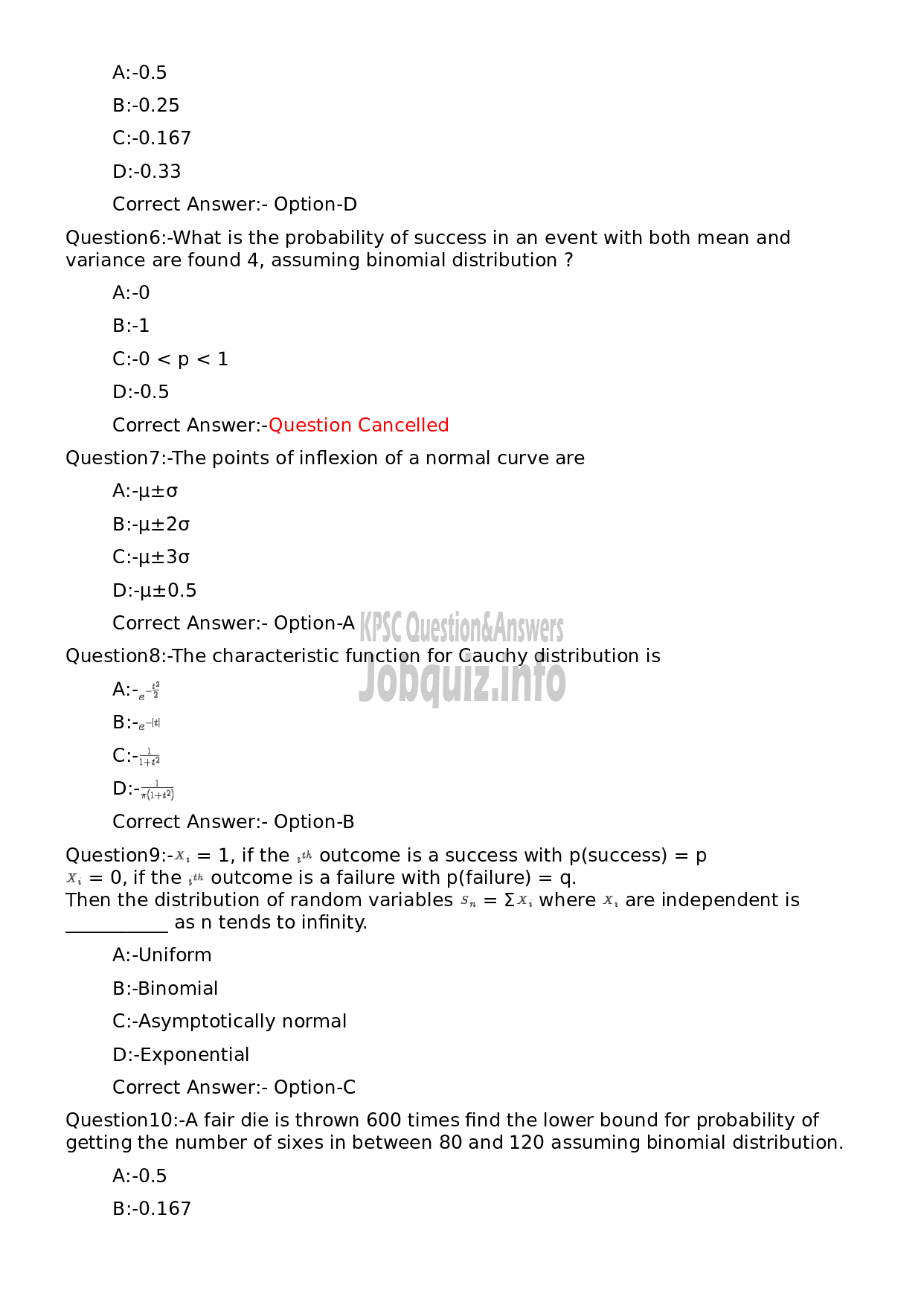 Kerala PSC Question Paper - Statistician-2