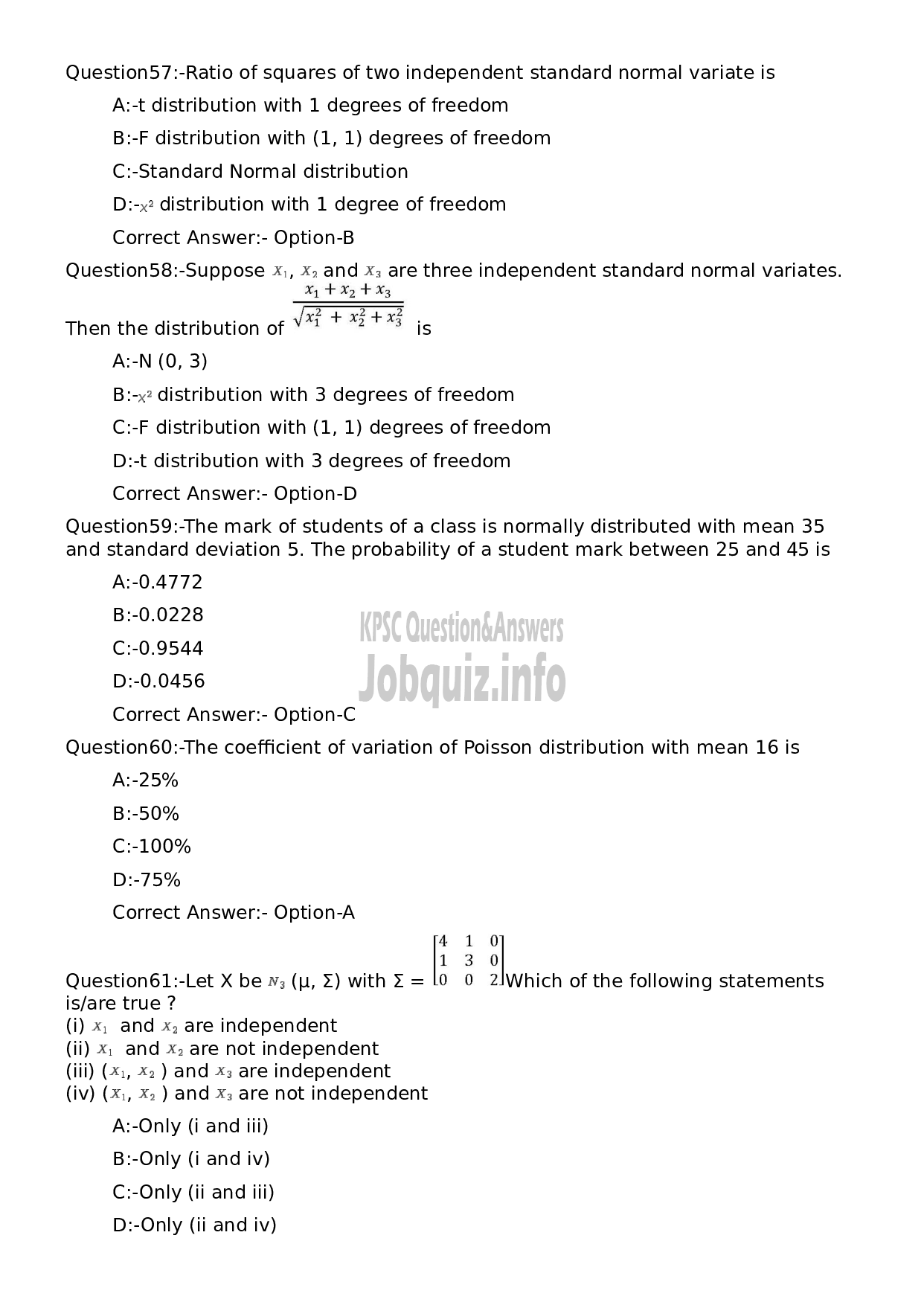 Kerala PSC Question Paper - Statistician-12