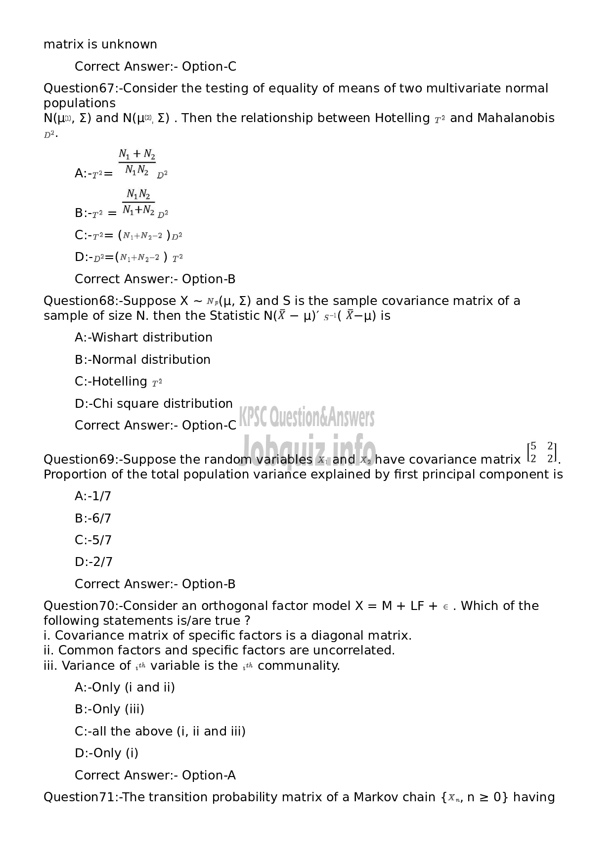 Kerala PSC Question Paper - Statistician-14