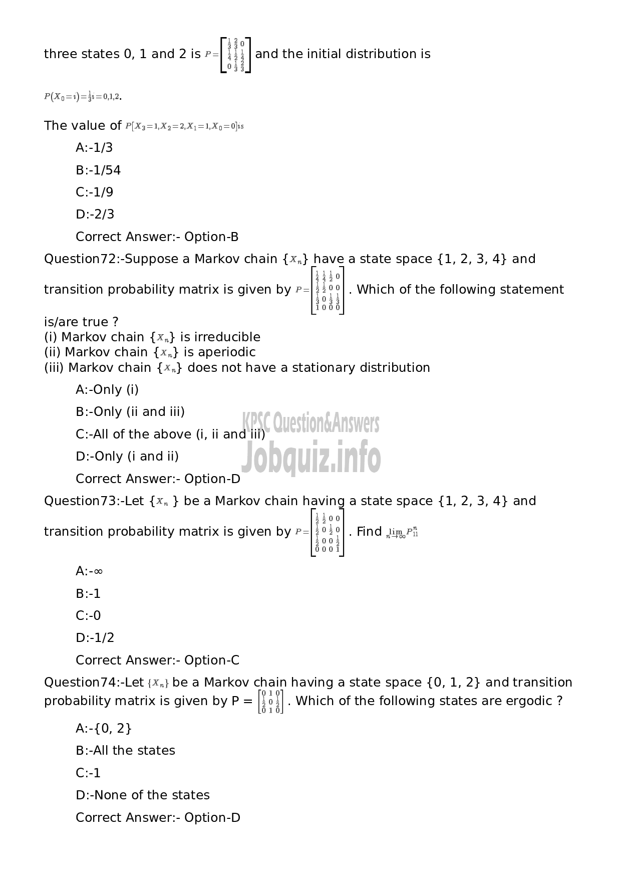 Kerala PSC Question Paper - Statistician-15