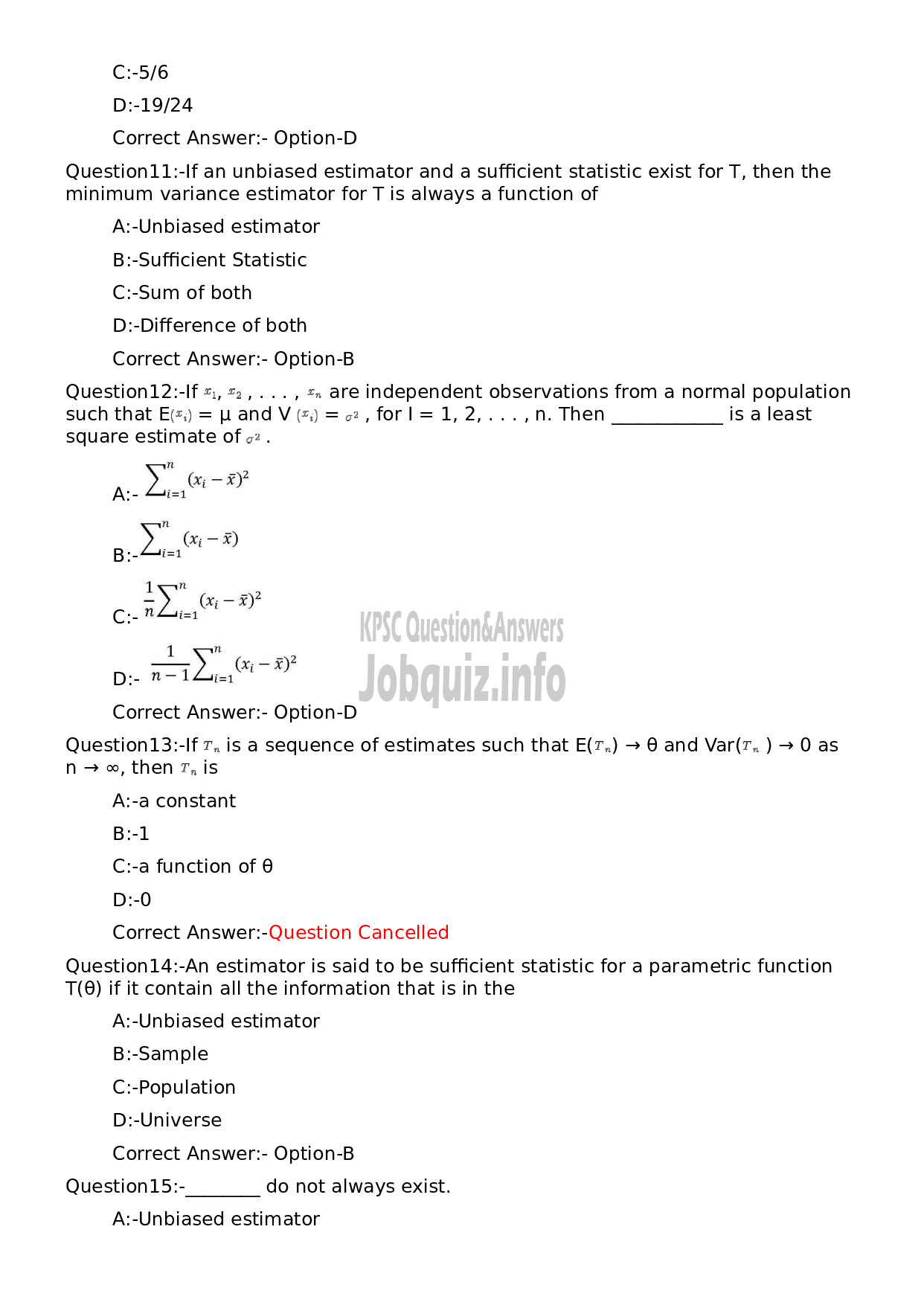 Kerala PSC Question Paper - Statistician-3