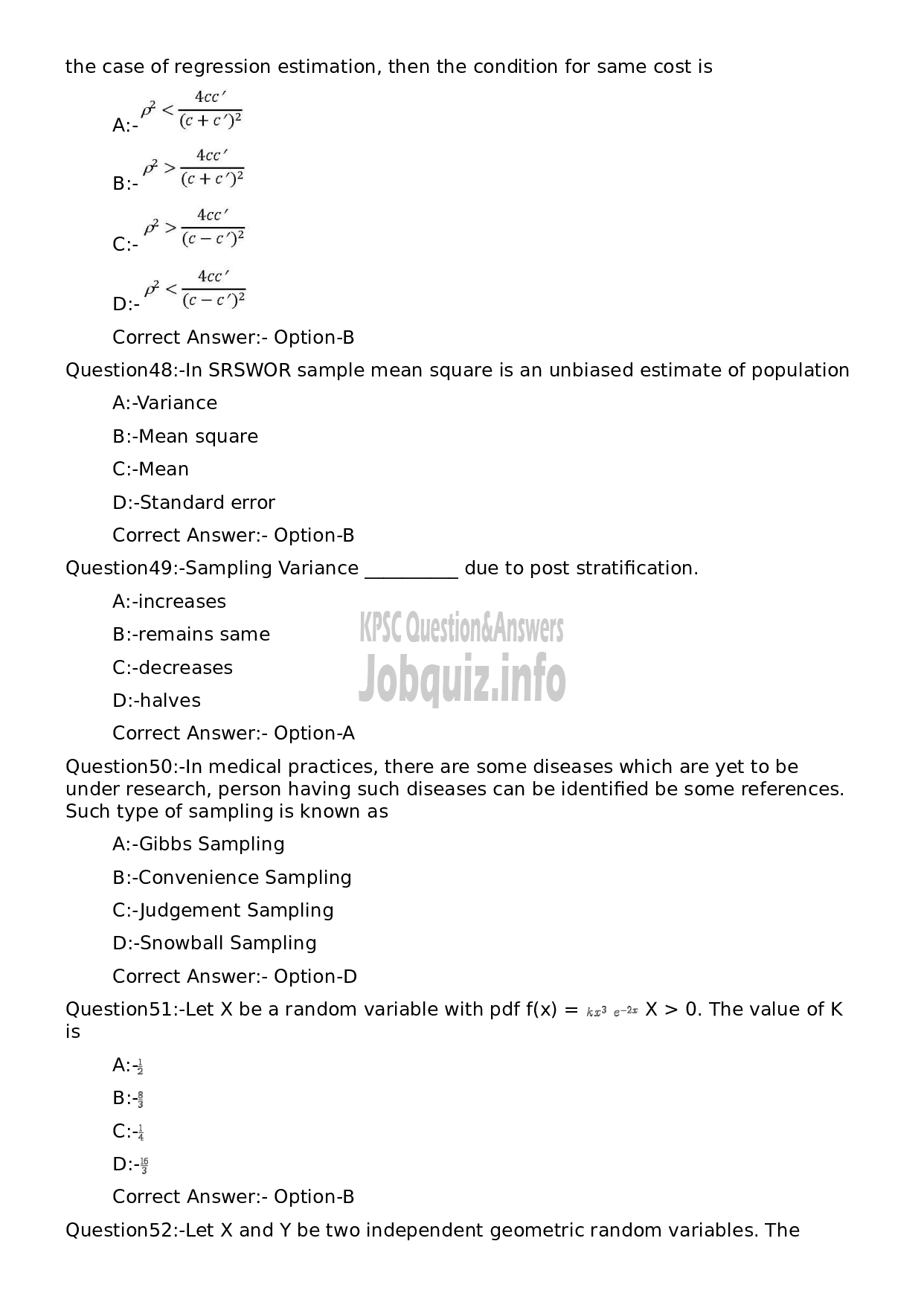 Kerala PSC Question Paper - Statistician-10