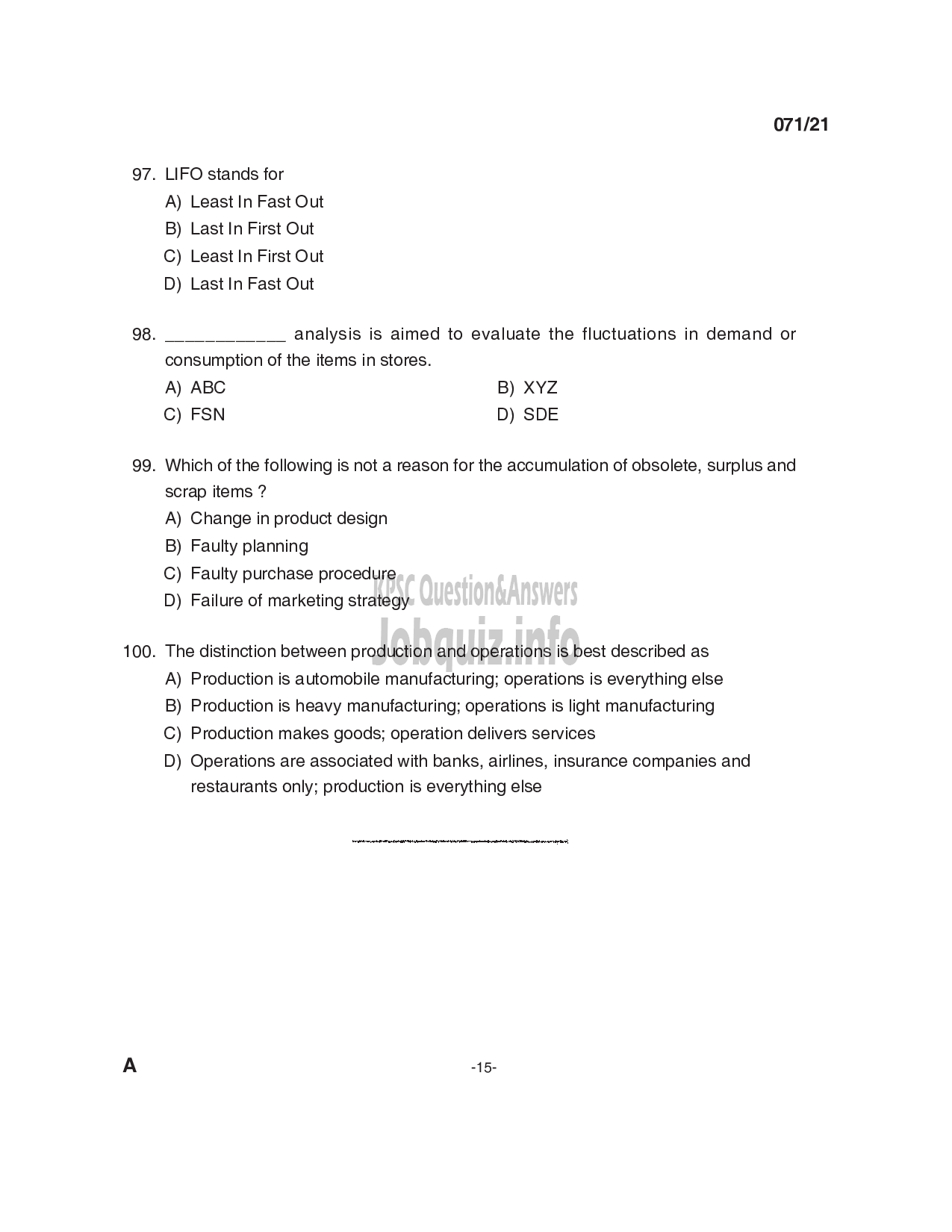 Kerala PSC Question Paper - Stores Manager/ Manager Gr II in Handicrafts Development Corporation & Marketing Executive in KTDC-15