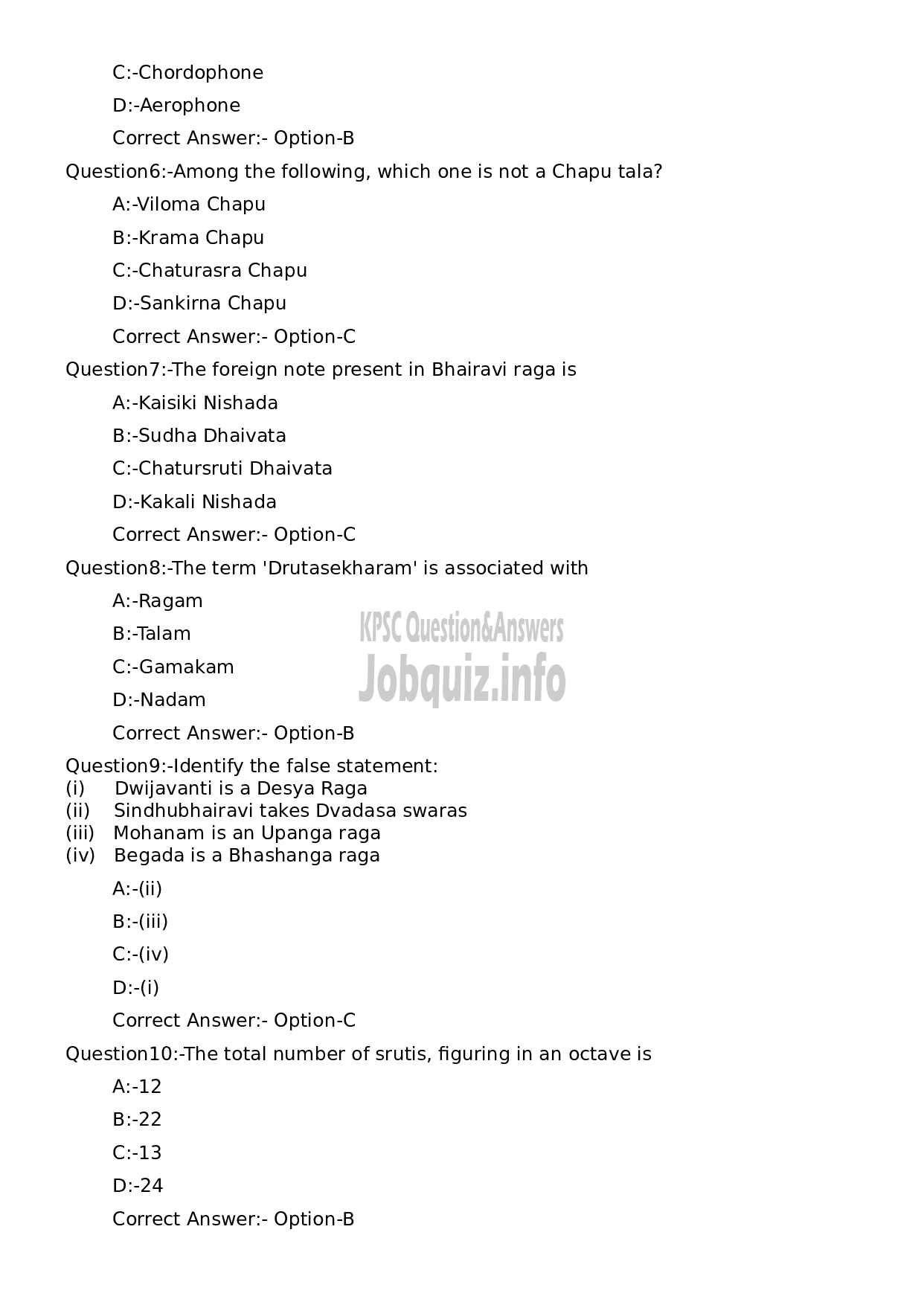 Kerala PSC Question Paper - Supporting Artist in Vocal for Bharathanatyam-2