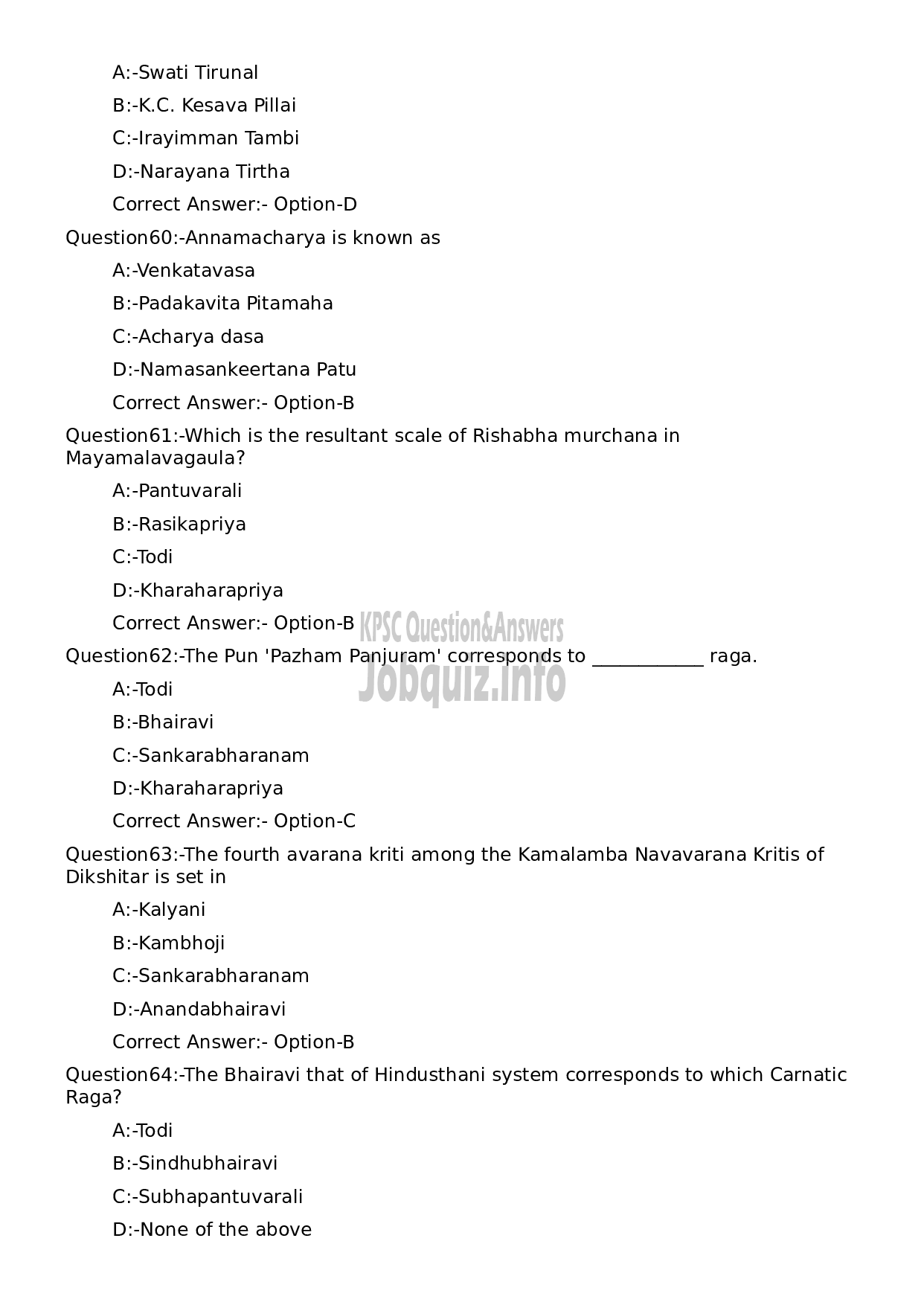 Kerala PSC Question Paper - Supporting Artist in Vocal for Bharathanatyam-12