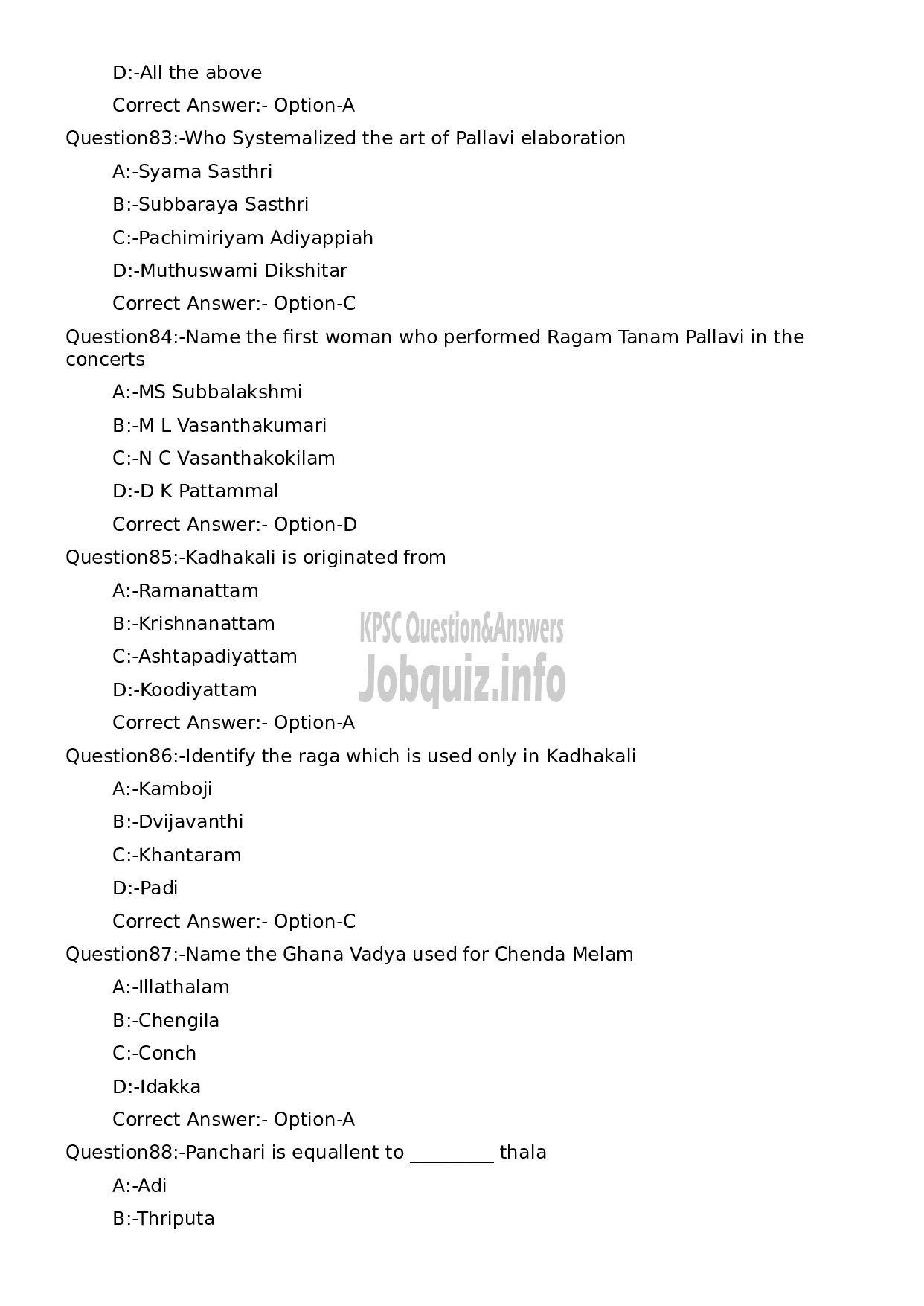 Kerala PSC Question Paper - Supporting Artist in Vocal for Bharathanatyam-16