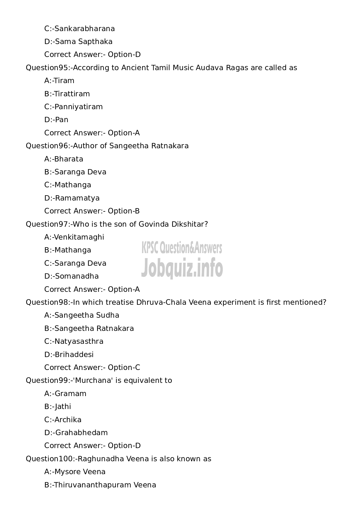 Kerala PSC Question Paper - Supporting Artist in Vocal for Bharathanatyam-18