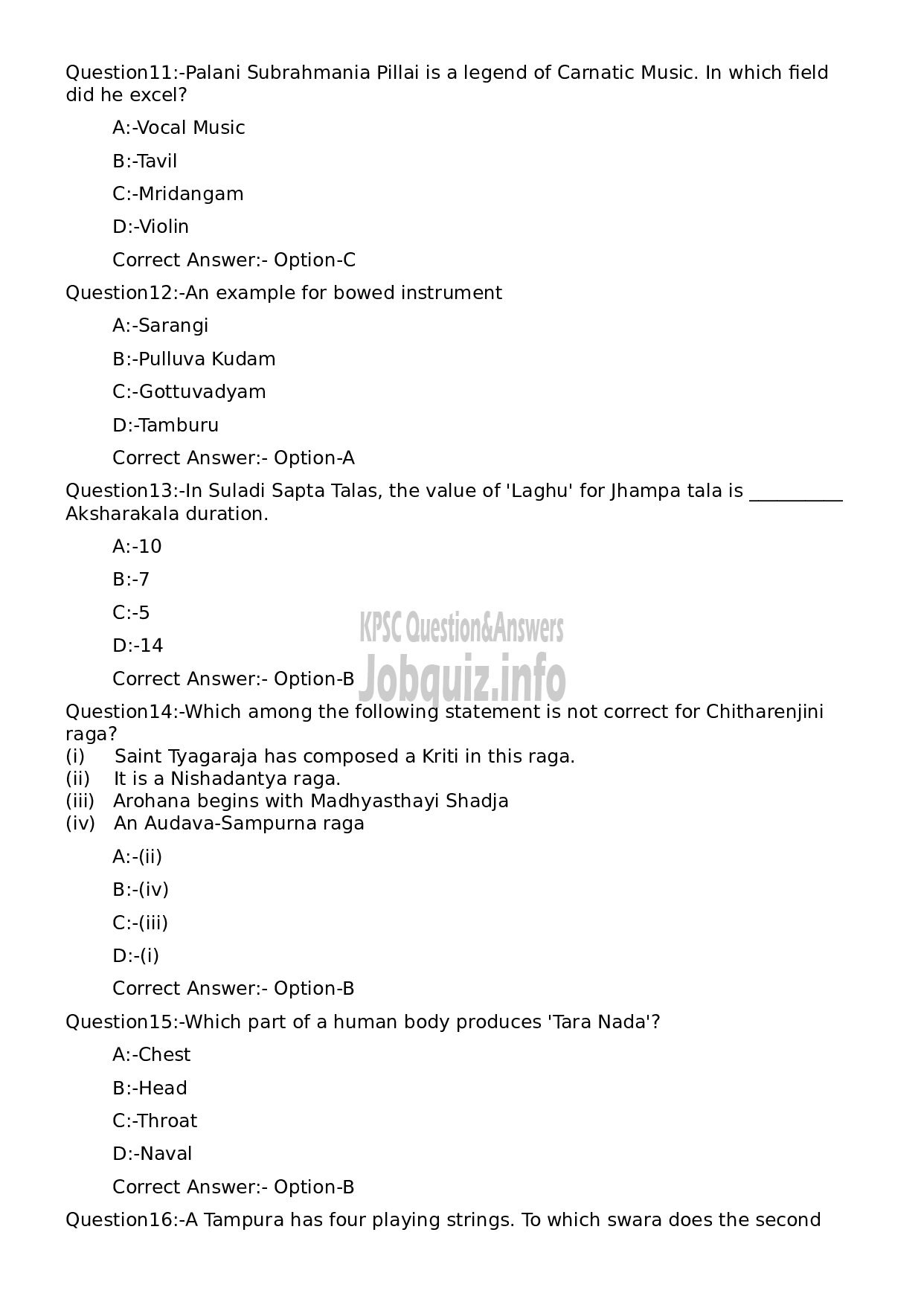 Kerala PSC Question Paper - Supporting Artist in Vocal for Bharathanatyam-3