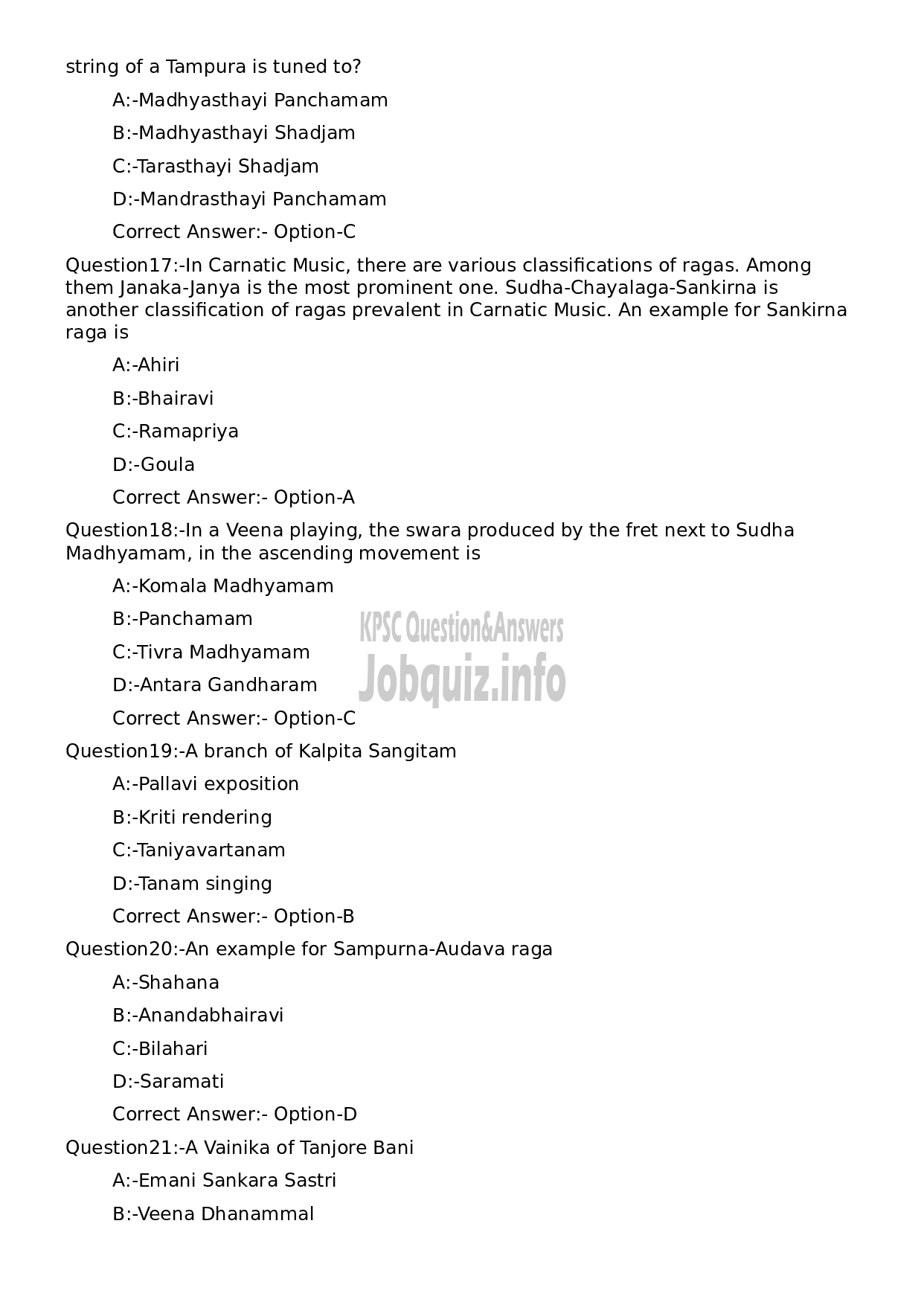 Kerala PSC Question Paper - Supporting Artist in Vocal for Bharathanatyam-4