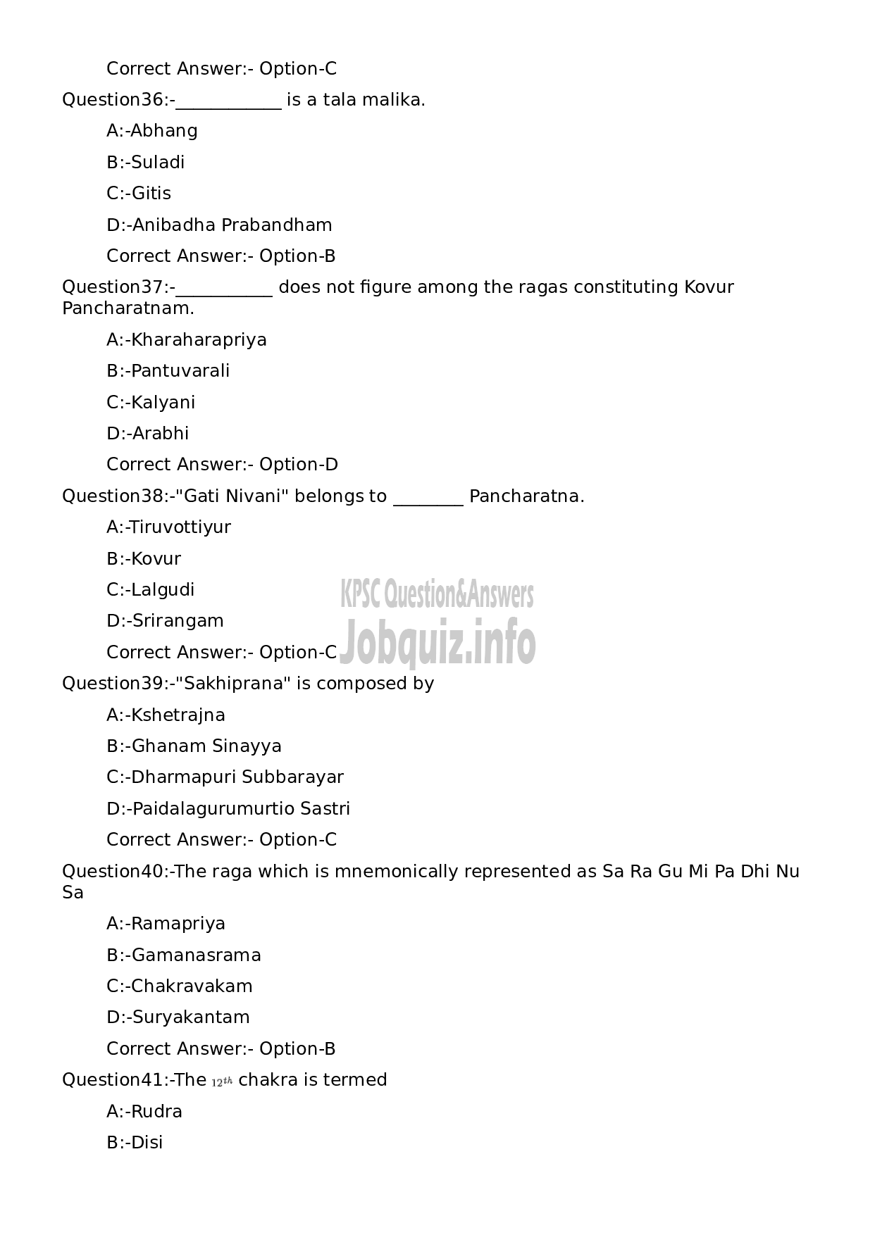 Kerala PSC Question Paper - Supporting Artist in Vocal for Bharathanatyam-8