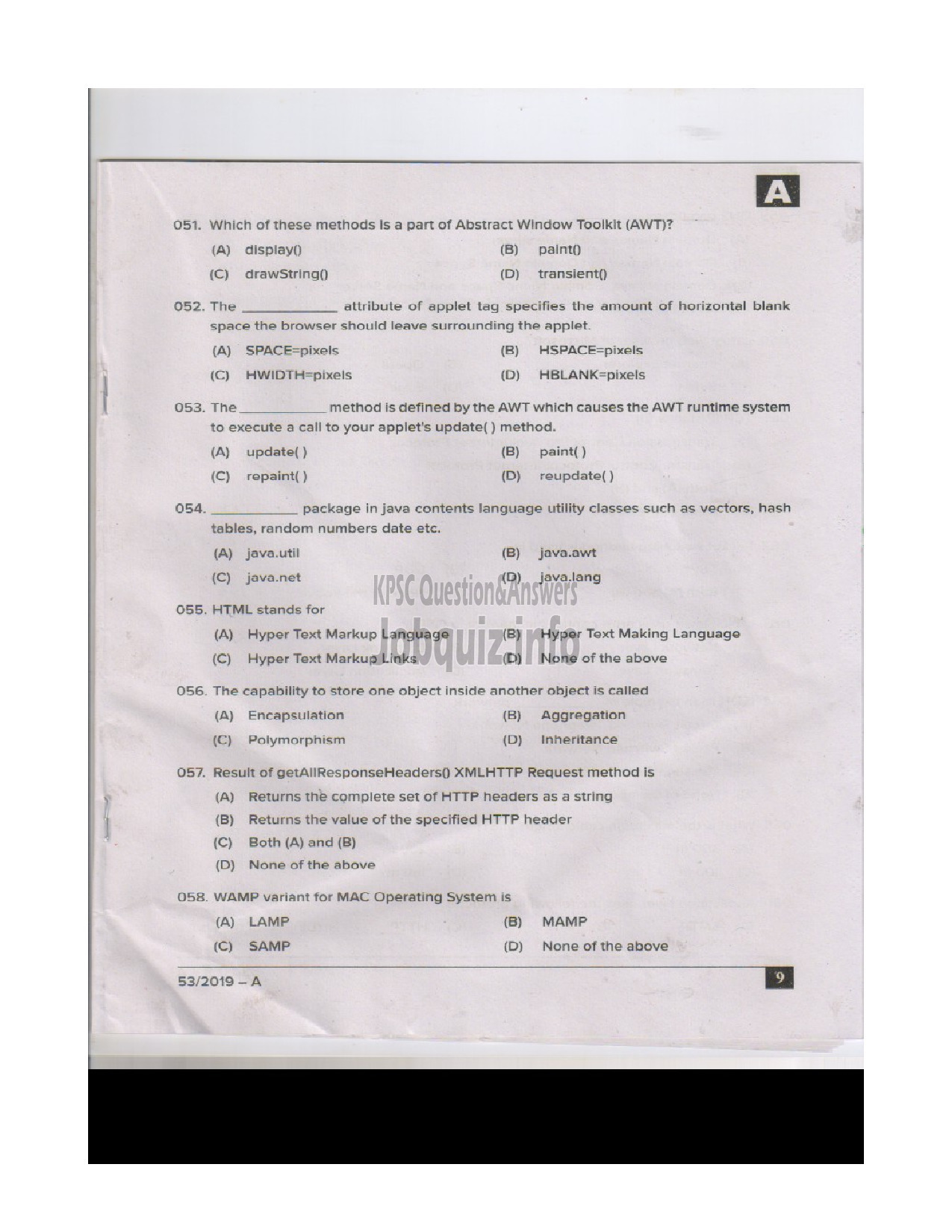 Kerala PSC Question Paper - System Analyst (SR for ST only) Kerala State Coir Corporation/Programmer English -8