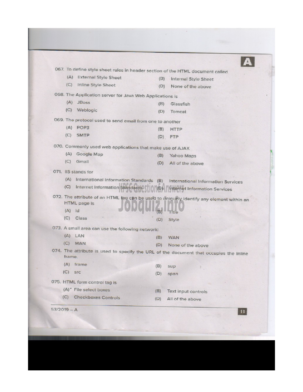 Kerala PSC Question Paper - System Analyst (SR for ST only) Kerala State Coir Corporation/Programmer English -10
