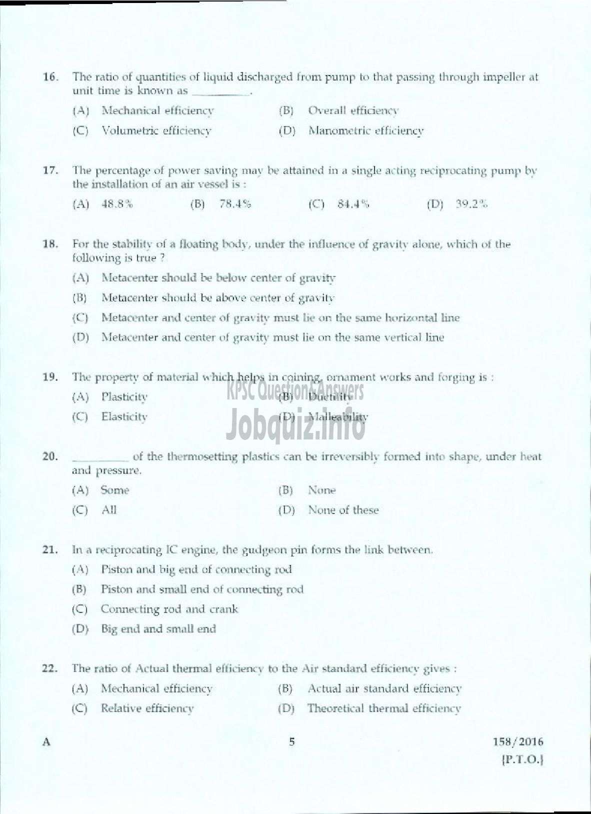 Kerala PSC Question Paper - TACER SOIL SURVEY AND SOIL CONSERVATION-3