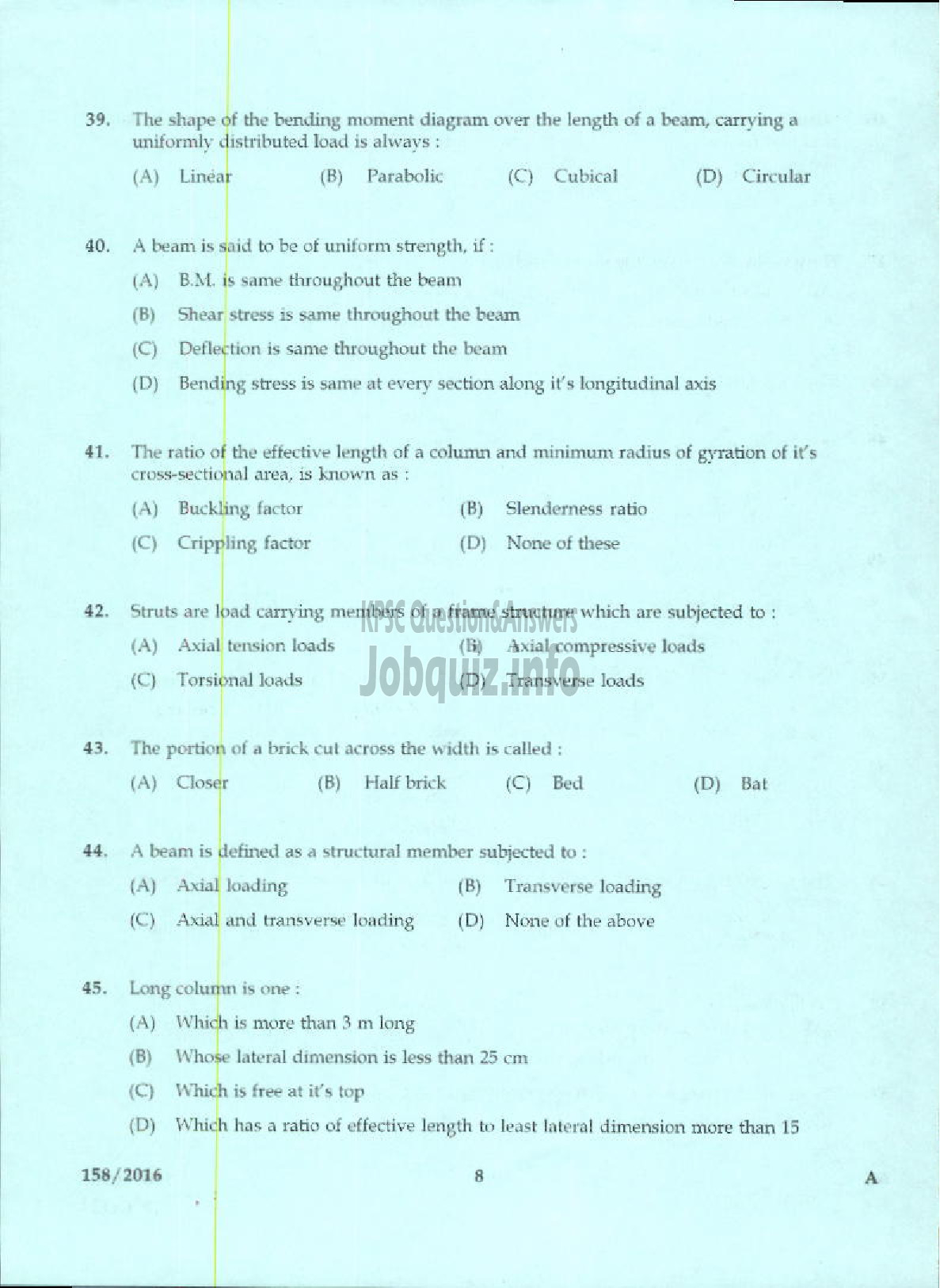 Kerala PSC Question Paper - TACER SOIL SURVEY AND SOIL CONSERVATION-6