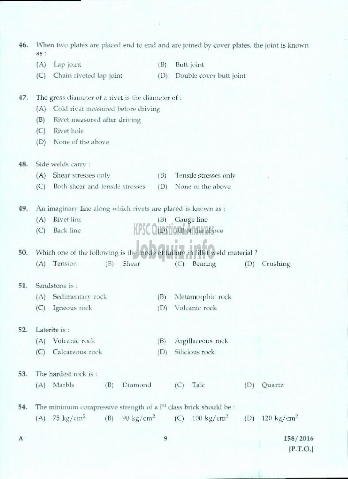 Kerala PSC Question Paper - TACER SOIL SURVEY AND SOIL CONSERVATION-7