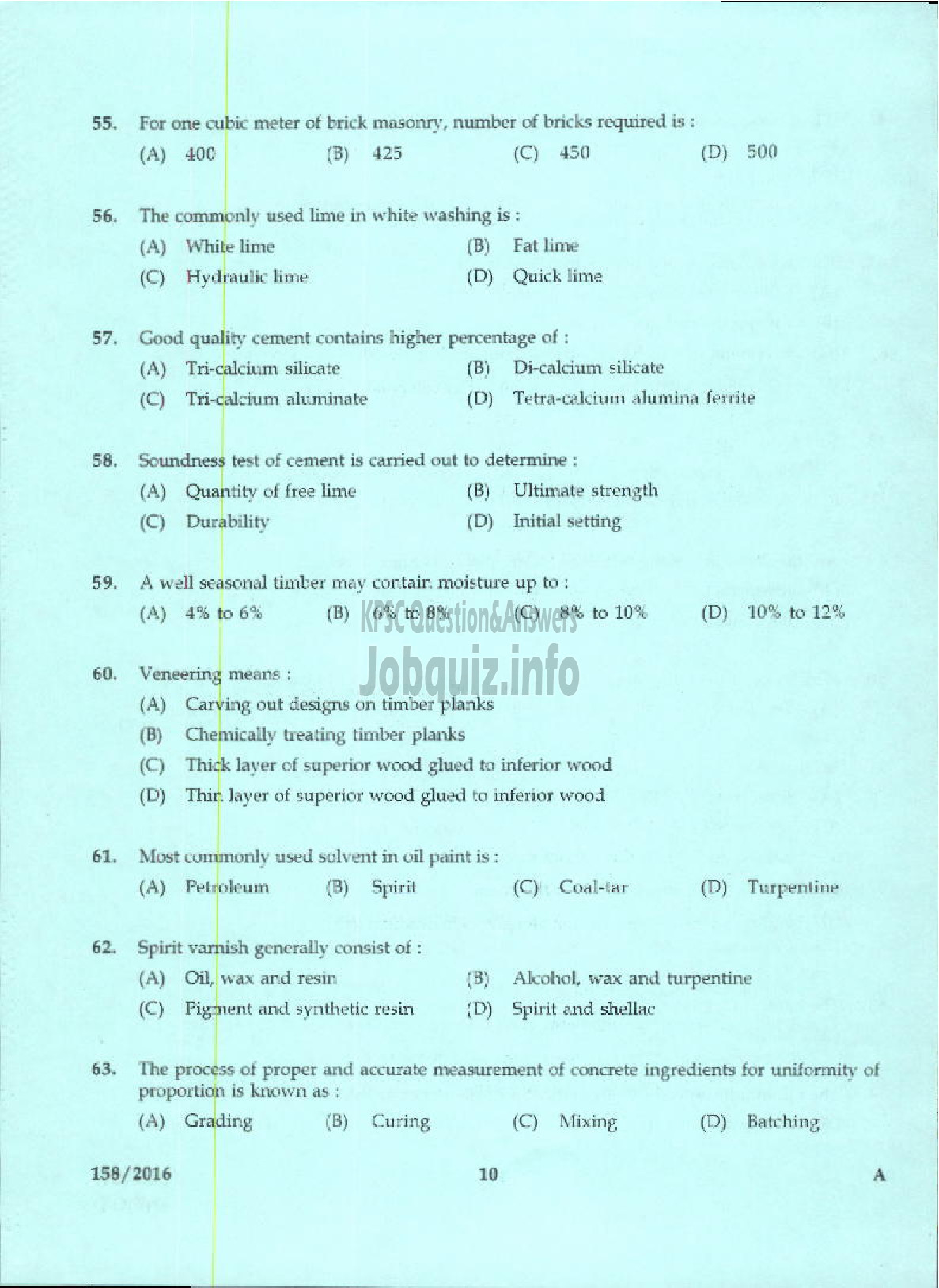 Kerala PSC Question Paper - TACER SOIL SURVEY AND SOIL CONSERVATION-8