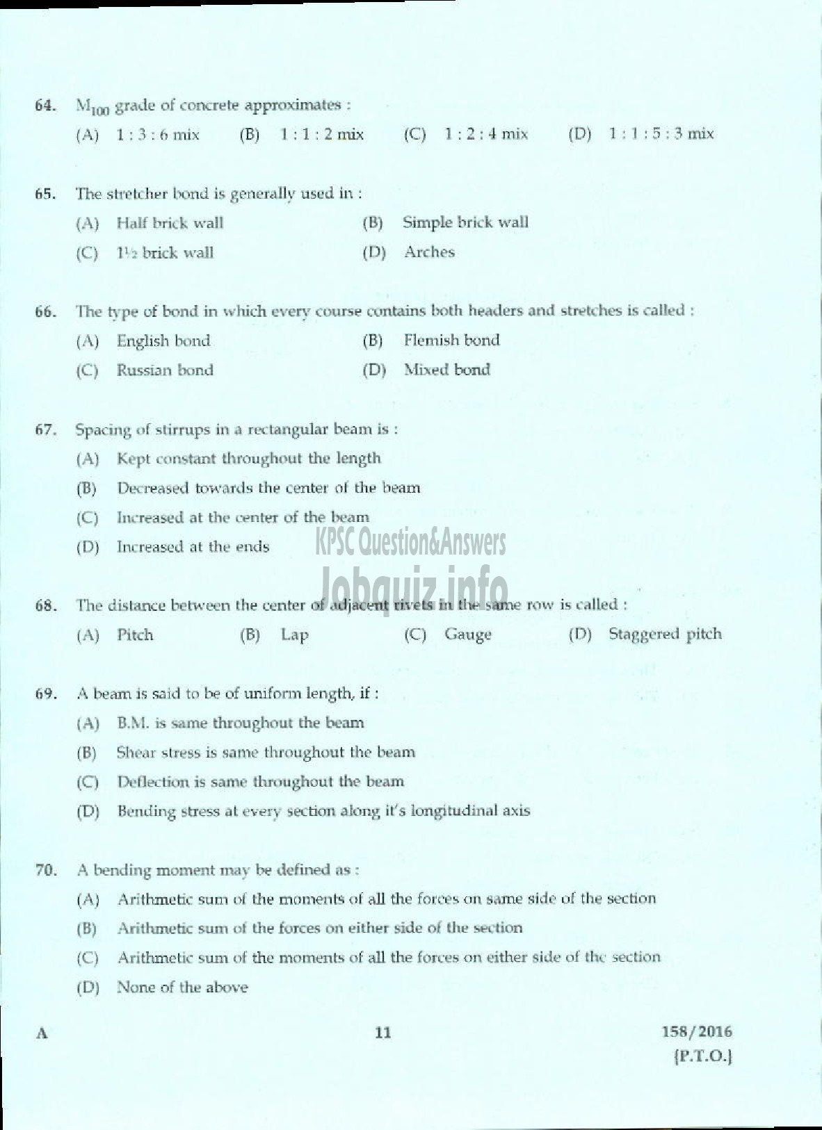 Kerala PSC Question Paper - TACER SOIL SURVEY AND SOIL CONSERVATION-9