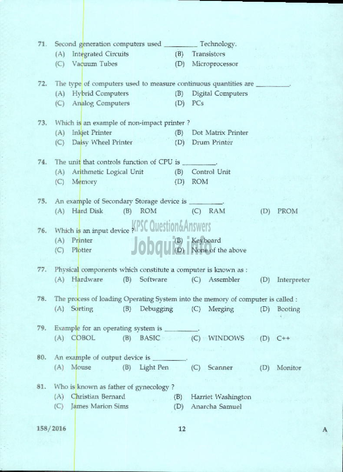 Kerala PSC Question Paper - TACER SOIL SURVEY AND SOIL CONSERVATION-10