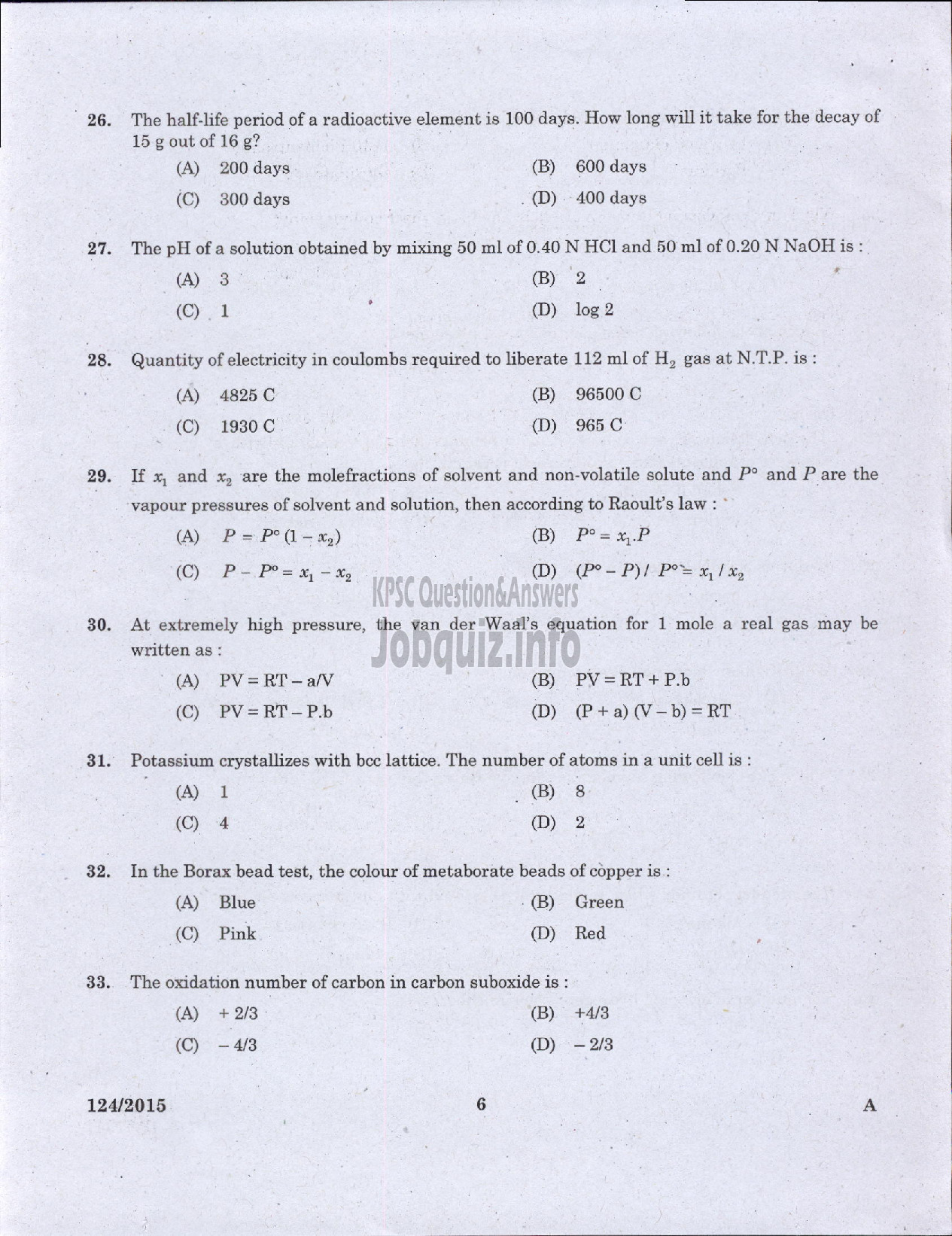 Kerala PSC Question Paper - TECHNICAL ASSISTANT DRUGS CONTROL-4