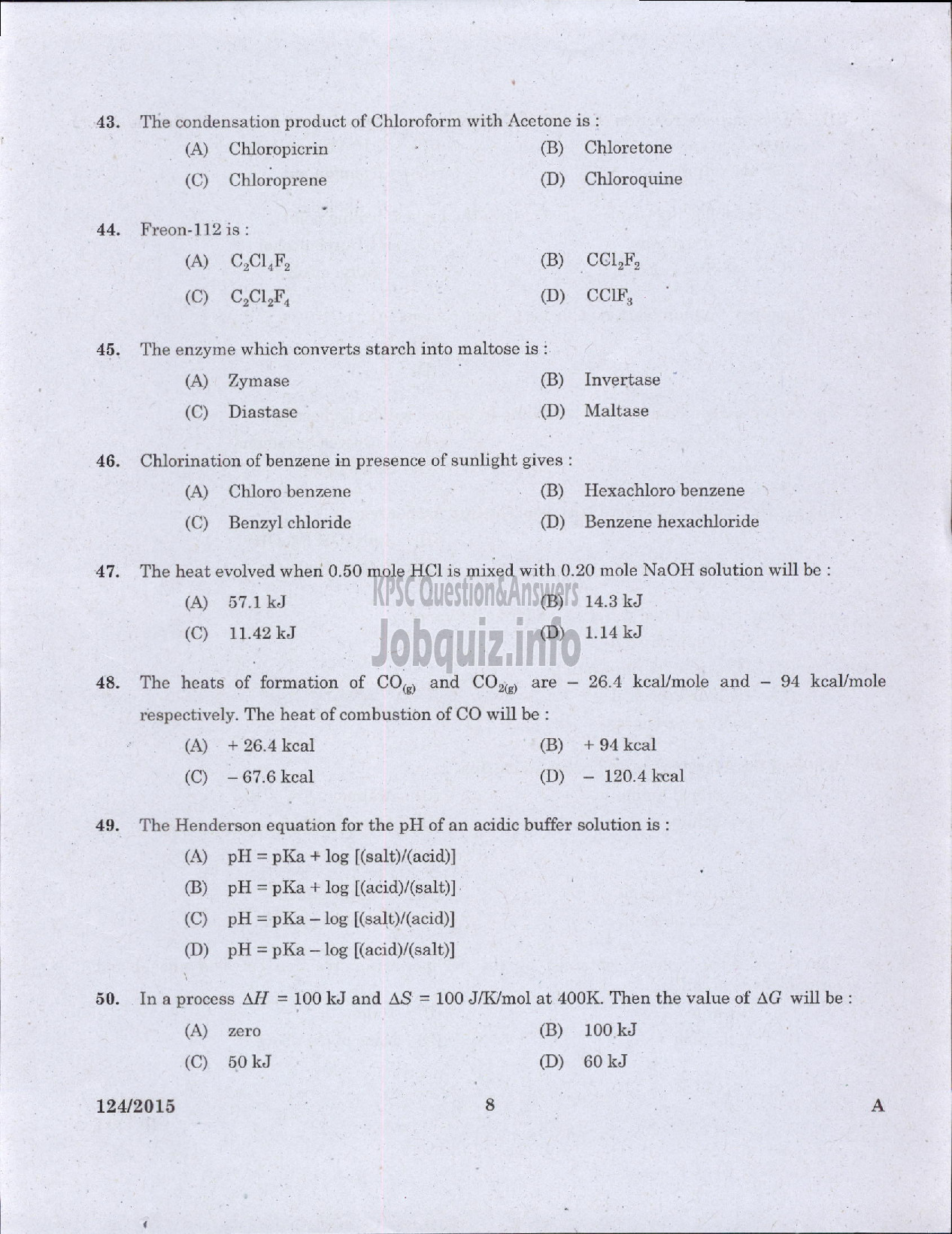 Kerala PSC Question Paper - TECHNICAL ASSISTANT DRUGS CONTROL-6