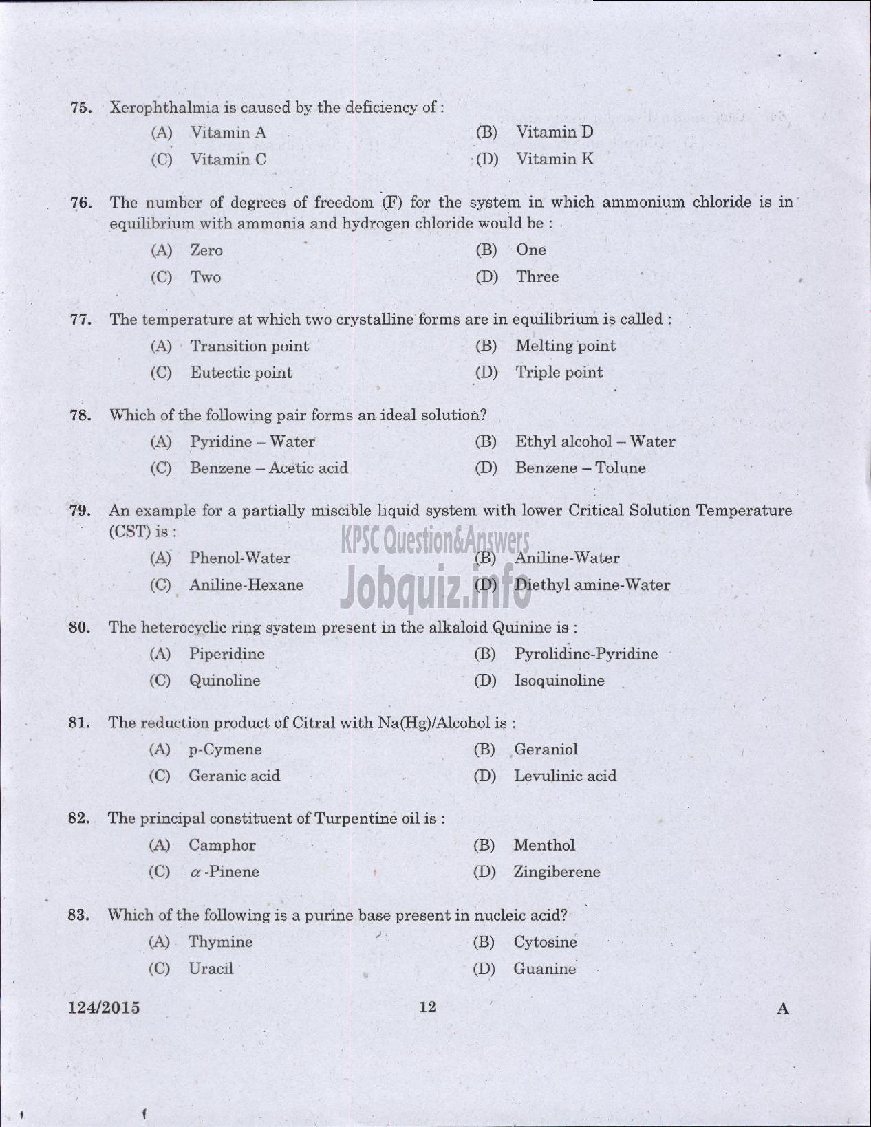 Kerala PSC Question Paper - TECHNICAL ASSISTANT DRUGS CONTROL-10