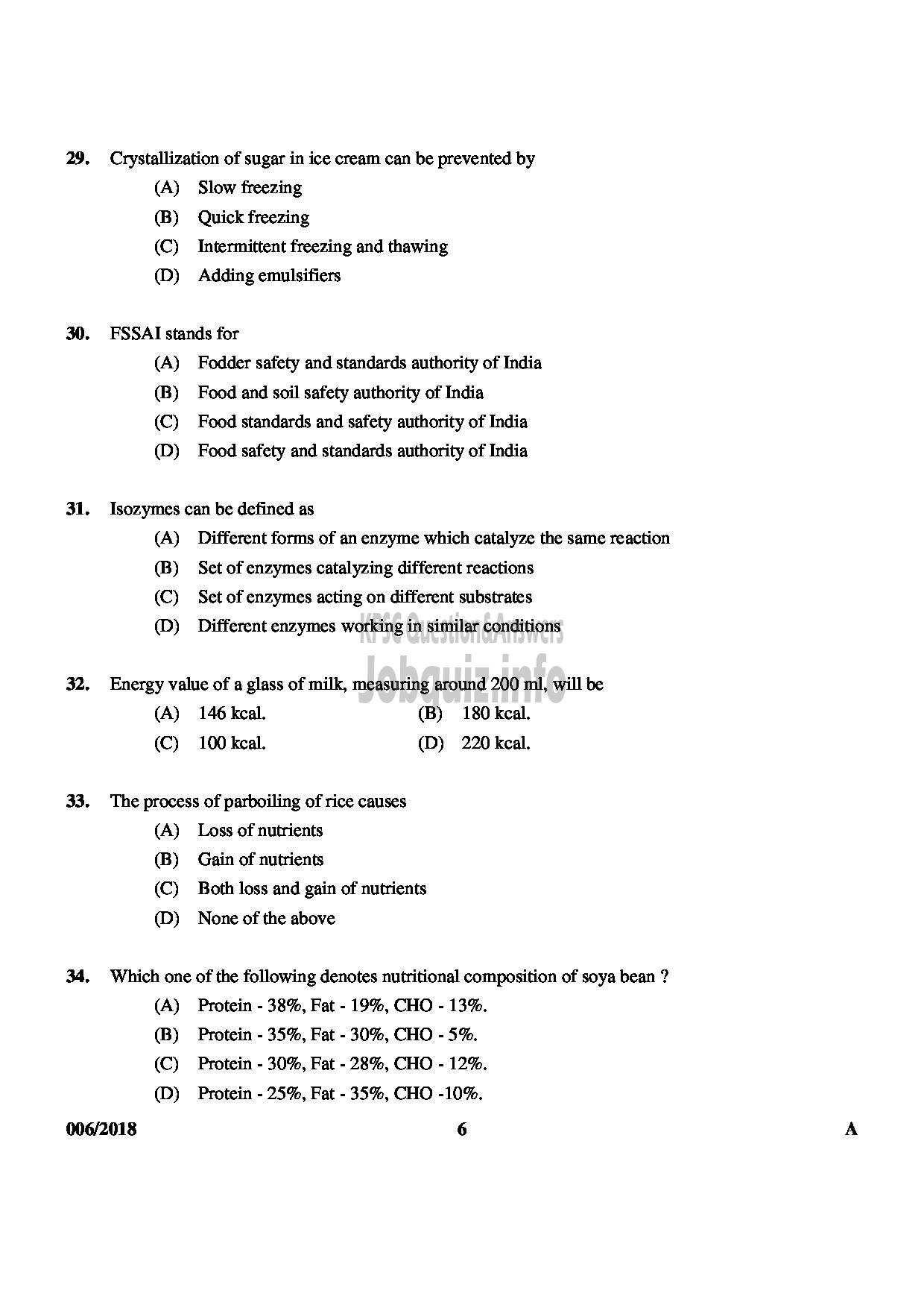 Kerala PSC Question Paper - TECHNICAL ASSISTANT GR II GOVERNMENT ANALYSTS LABORATORY FOOD SAFETY DEPT-6