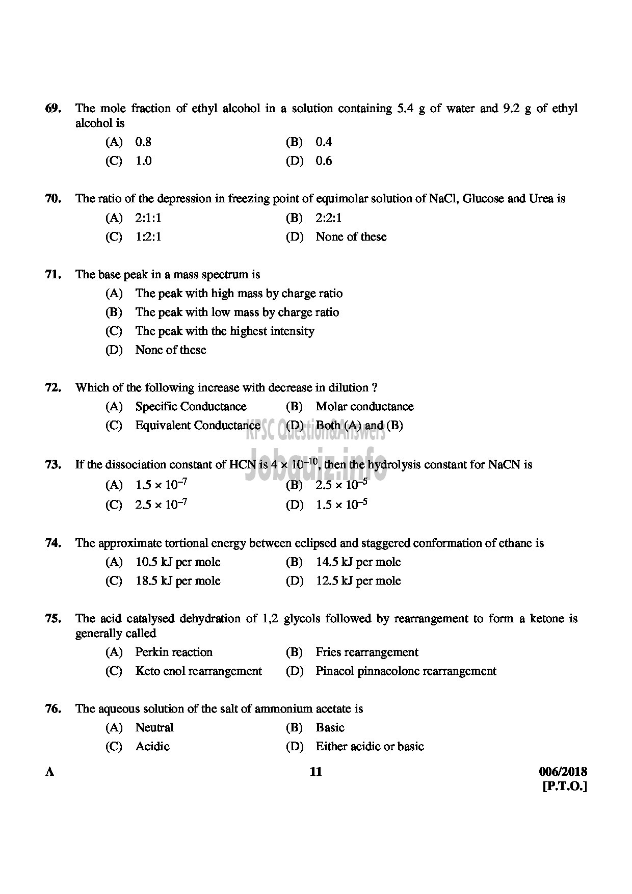 Kerala PSC Question Paper - TECHNICAL ASSISTANT GR II GOVERNMENT ANALYSTS LABORATORY FOOD SAFETY DEPT QUESTION PAPER-11