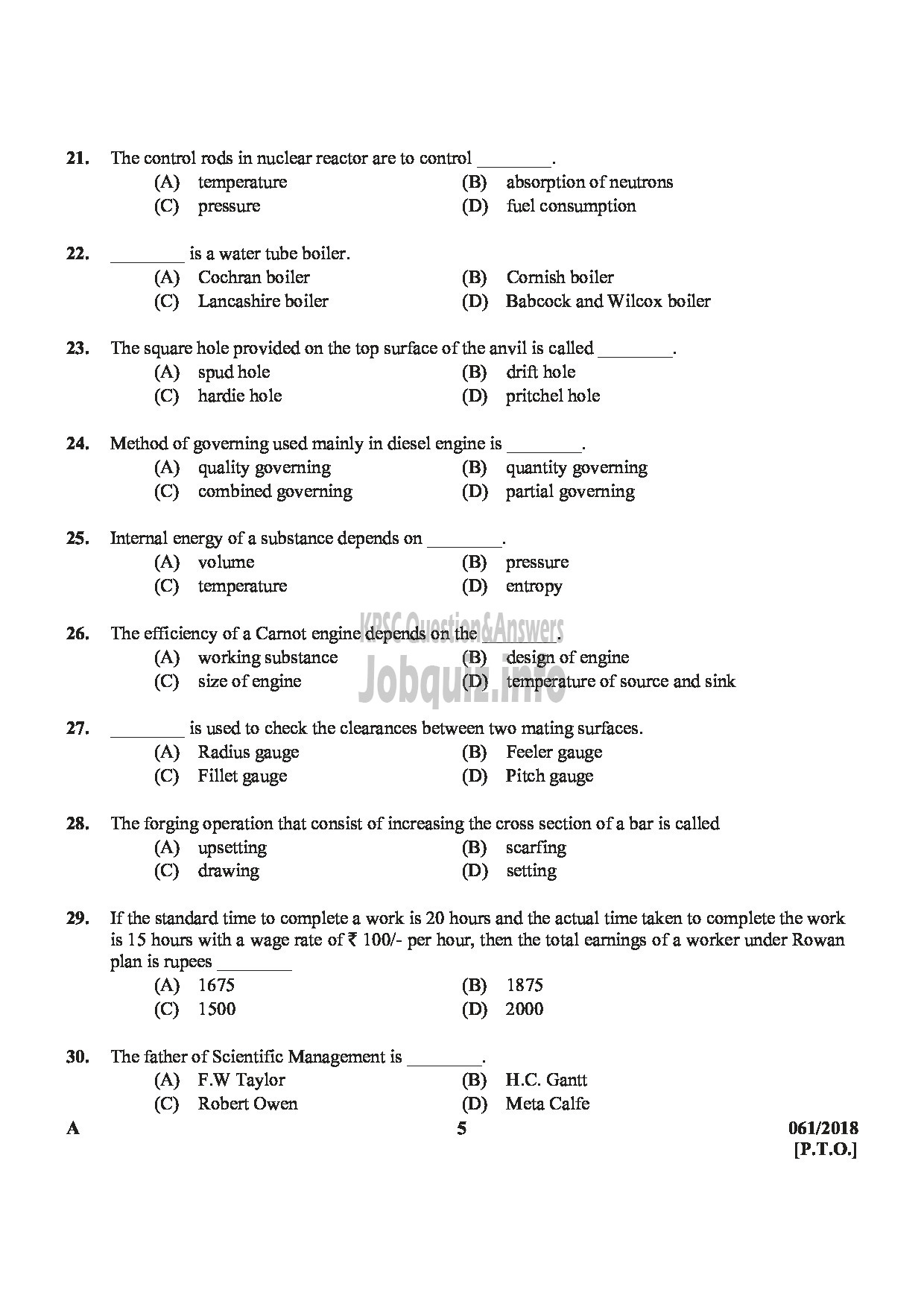 Kerala PSC Question Paper - TECHNICAL ASSISTANT LEGAL METROLOGY-5