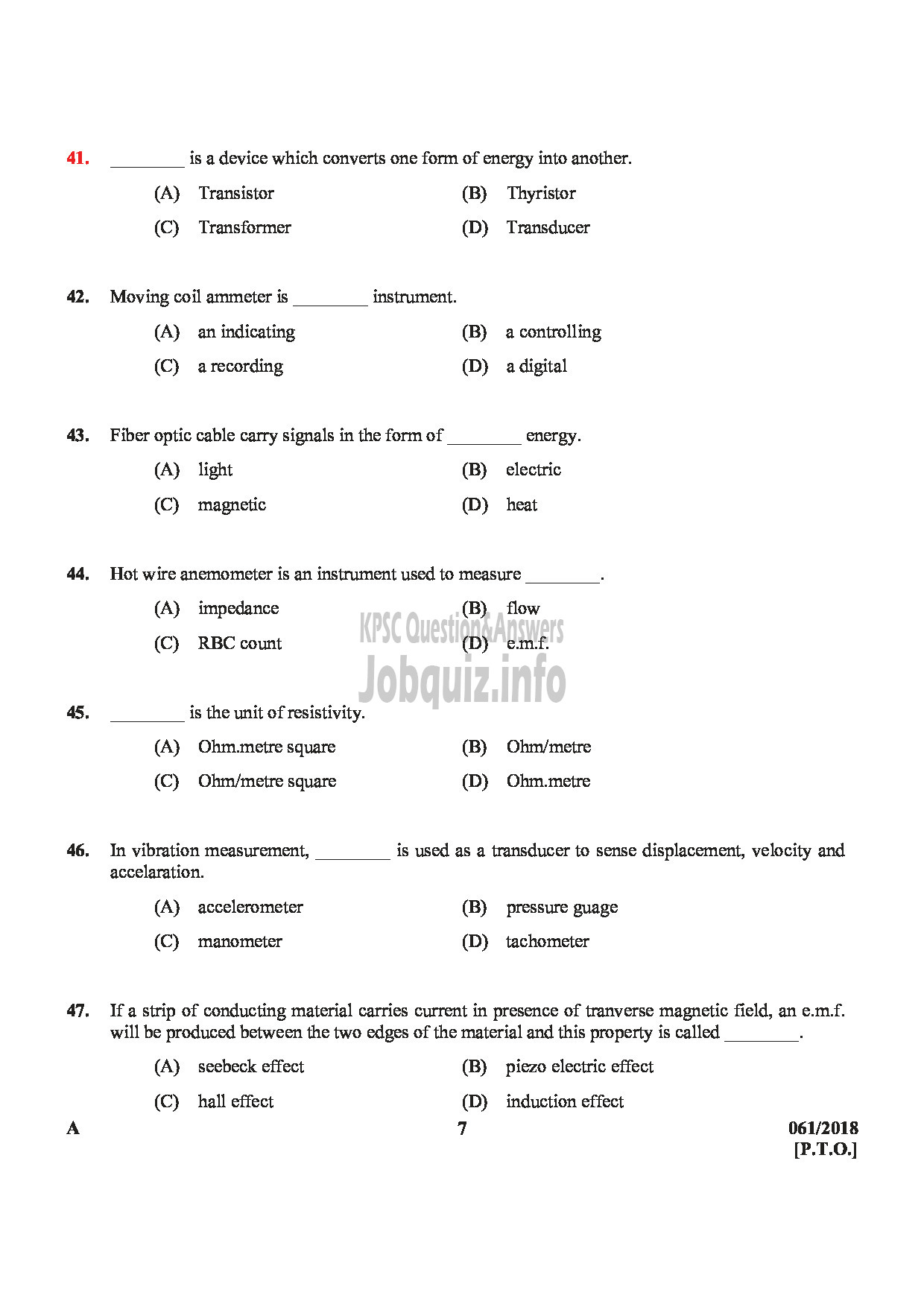 Kerala PSC Question Paper - TECHNICAL ASSISTANT LEGAL METROLOGY-7