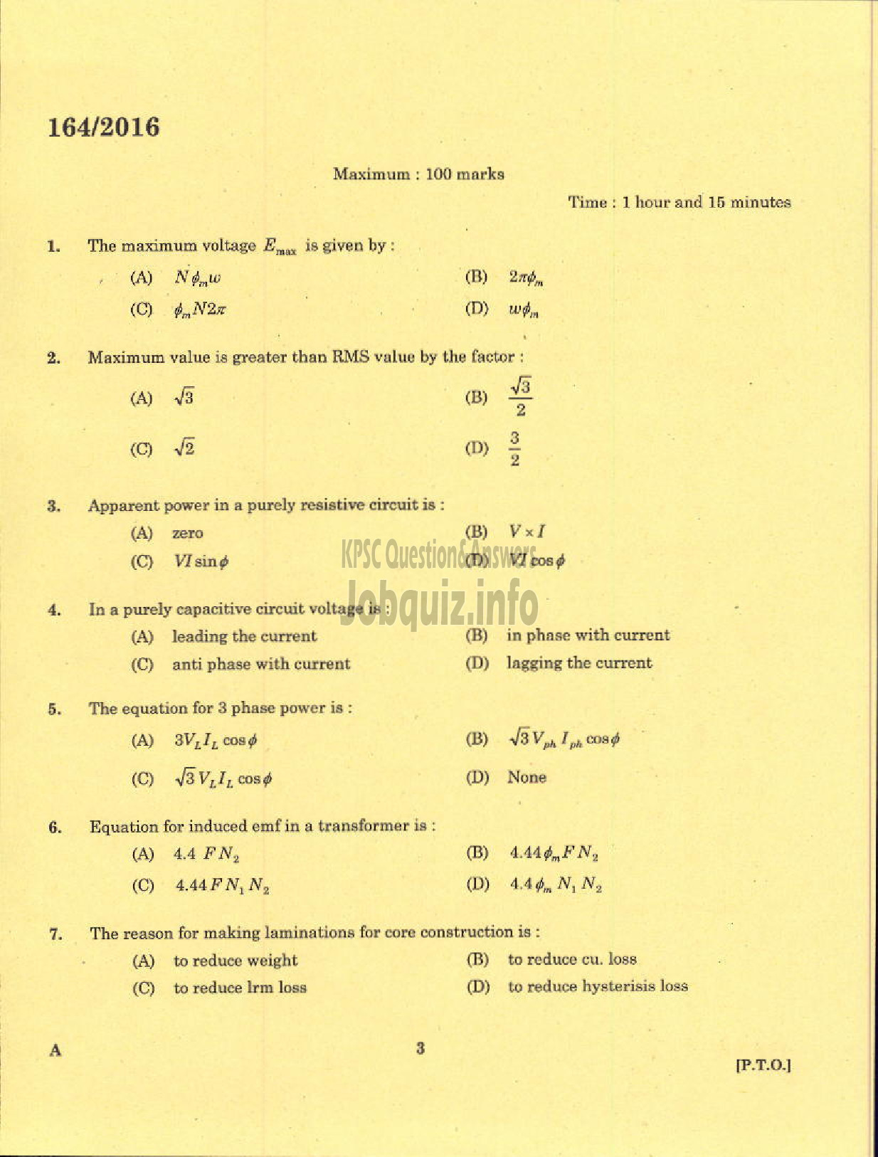 Kerala PSC Question Paper - TECHNICAL SUPERVISOR KERALA ARTISANS DEVT CORPORATION LTD-1