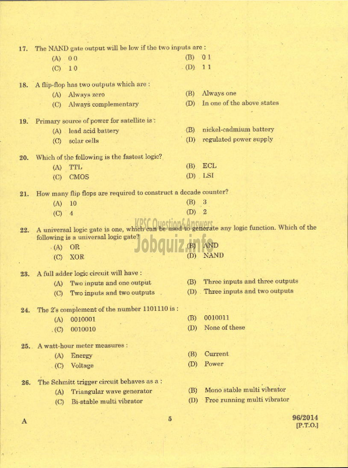 Kerala PSC Question Paper - TECHNICIAN GRADE II ELECTRONICS KERALA CO OPERATIVE MILK MARKETING FEDERATION-3