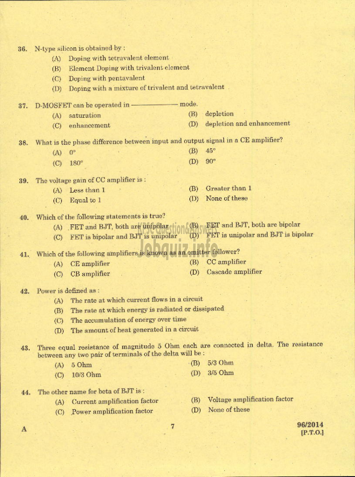 Kerala PSC Question Paper - TECHNICIAN GRADE II ELECTRONICS KERALA CO OPERATIVE MILK MARKETING FEDERATION-5