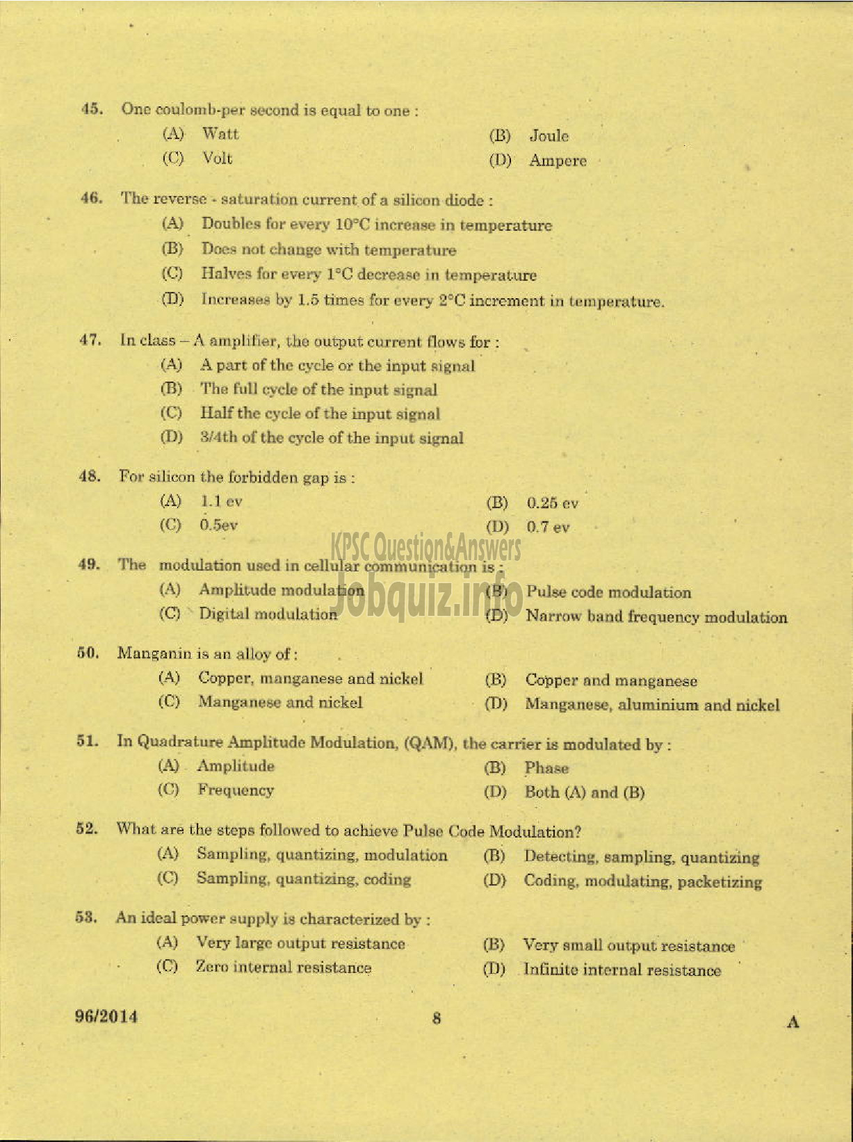 Kerala PSC Question Paper - TECHNICIAN GRADE II ELECTRONICS KERALA CO OPERATIVE MILK MARKETING FEDERATION-6