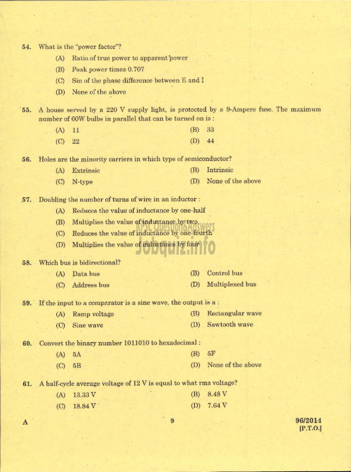 Kerala PSC Question Paper - TECHNICIAN GRADE II ELECTRONICS KERALA CO OPERATIVE MILK MARKETING FEDERATION-7