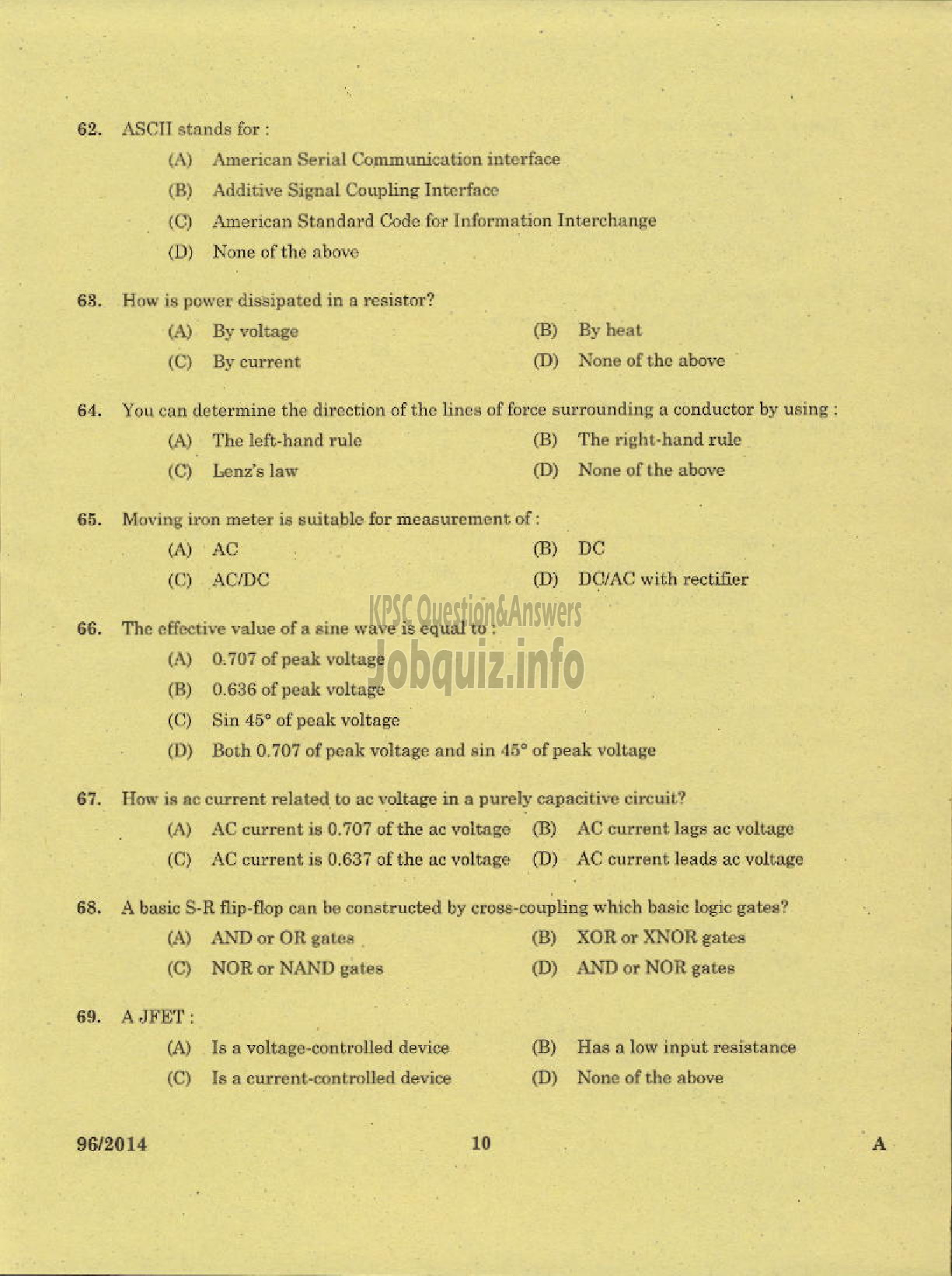 Kerala PSC Question Paper - TECHNICIAN GRADE II ELECTRONICS KERALA CO OPERATIVE MILK MARKETING FEDERATION-8